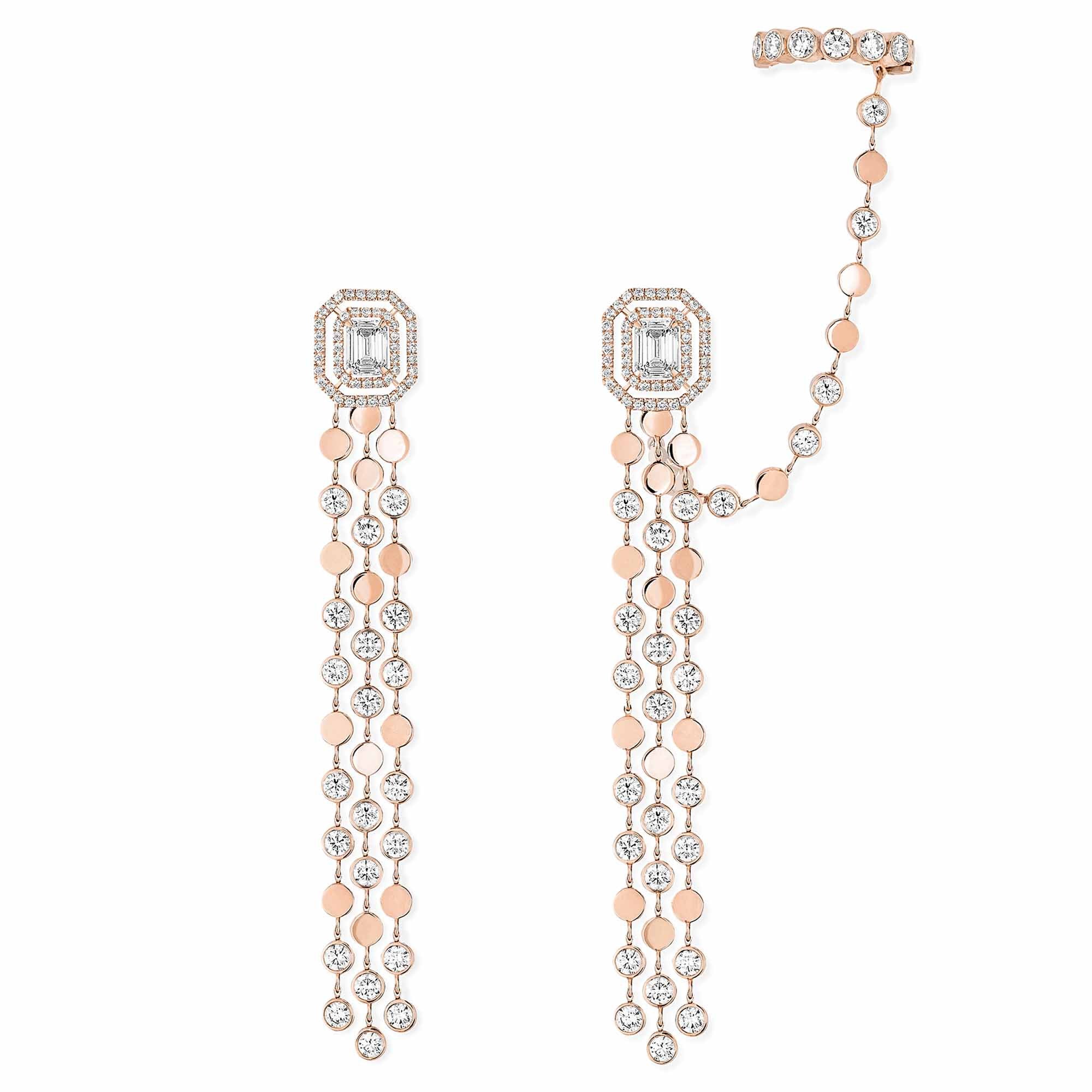 Messika D-Vibes mehrreihige Ohrringe (12432-PG) aus Roségold mit Diamant und Smaragd