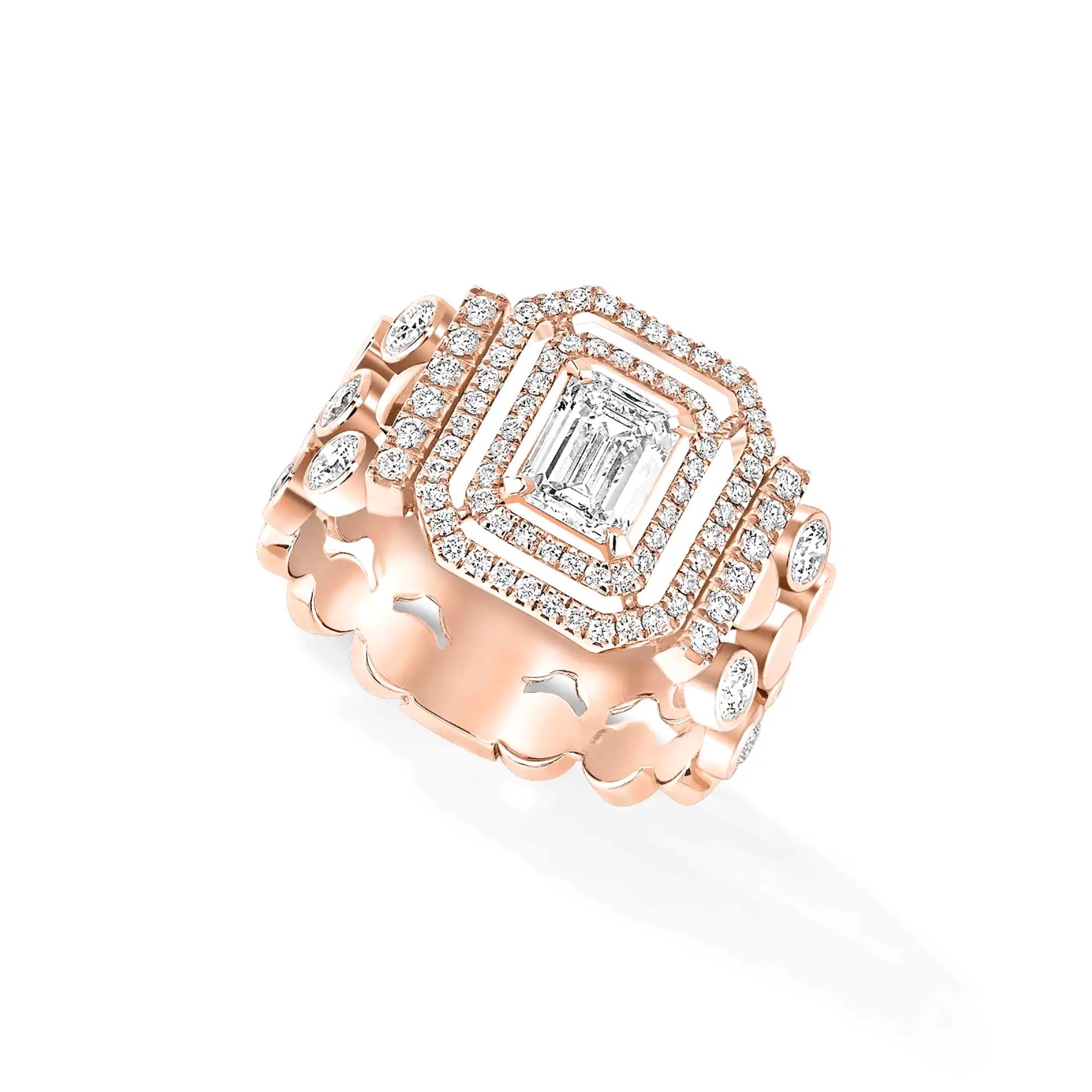 Messika D-Vibes mehrreihiger Ring (12445-PG) aus Roségold mit Diamant und Smaragd