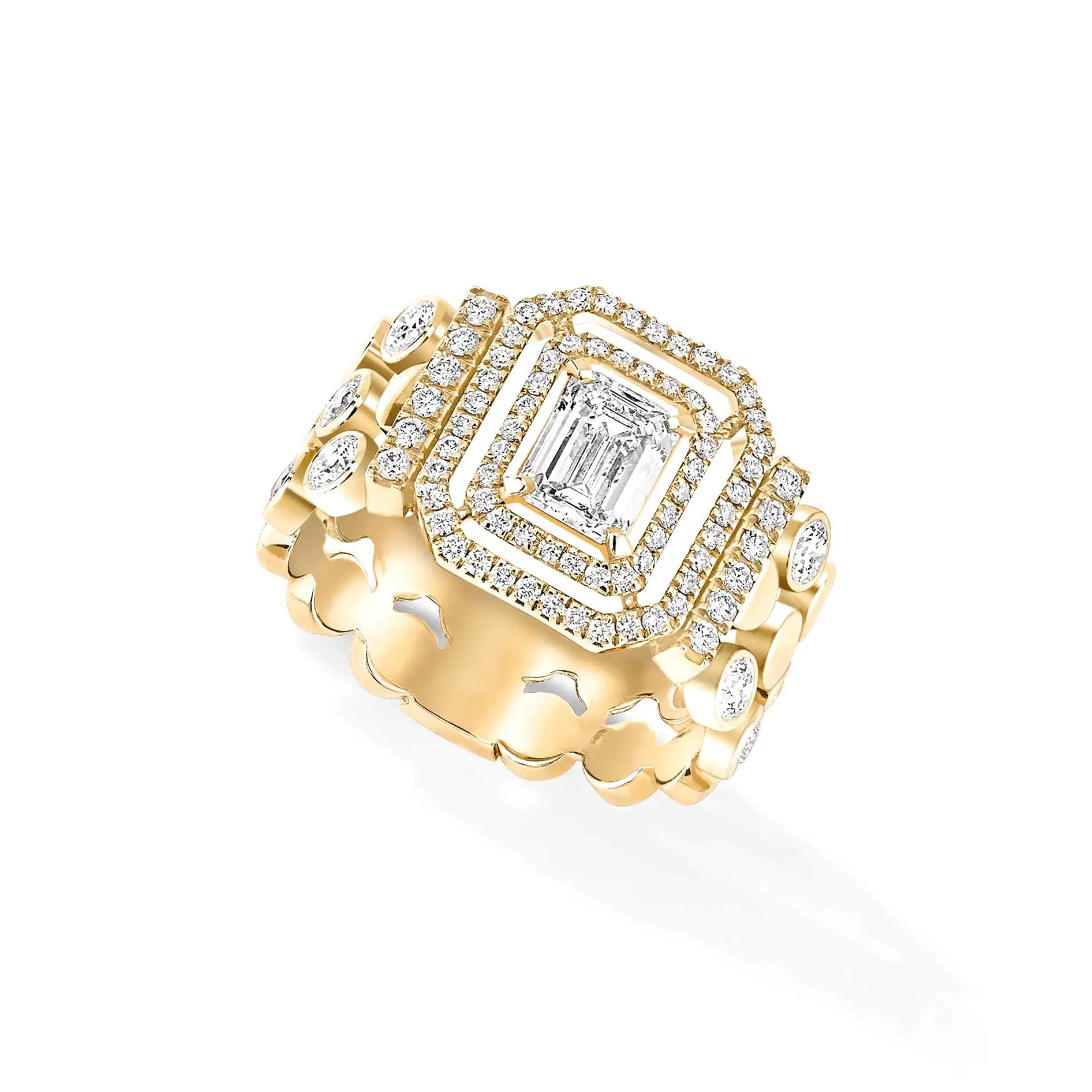 Messika D-Vibes mehrreihiger Ring (12445-YG) aus Gelbgold mit Diamant und Smaragd