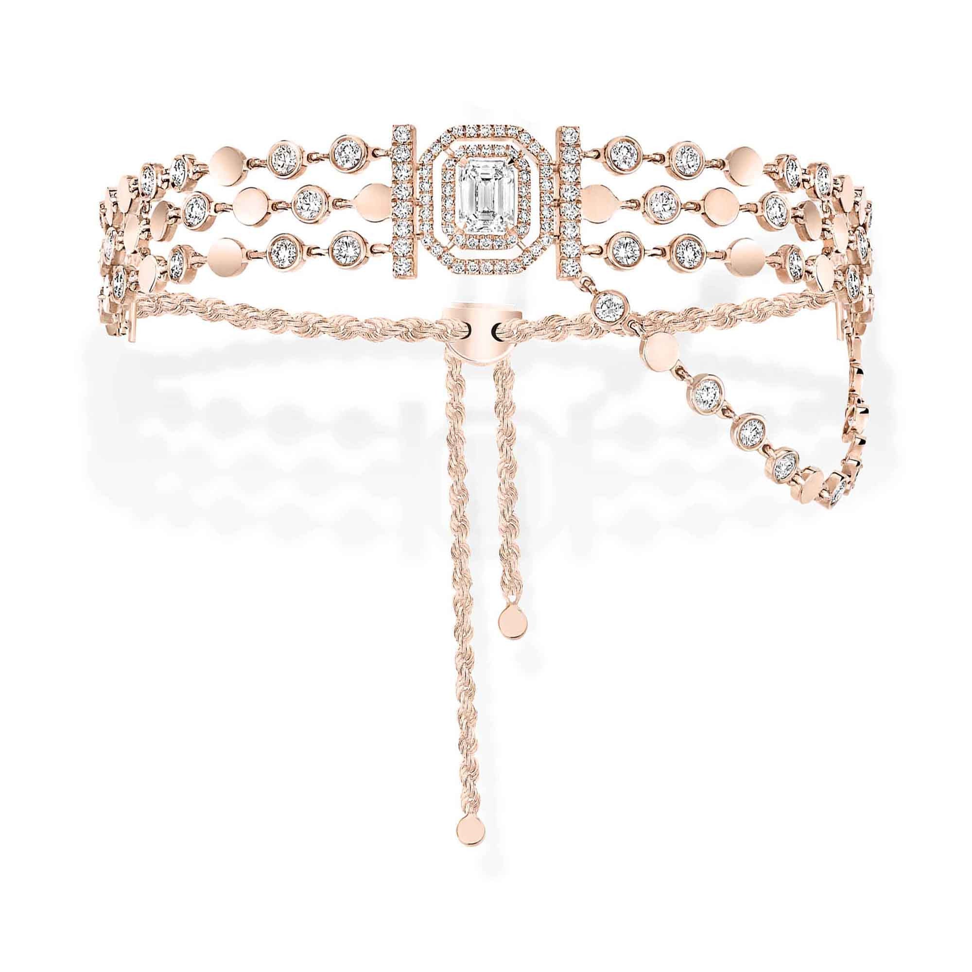 Messika D-Vibes mehrreihiges Armband (12433-PG) aus Roségold mit Diamant und Smaragd