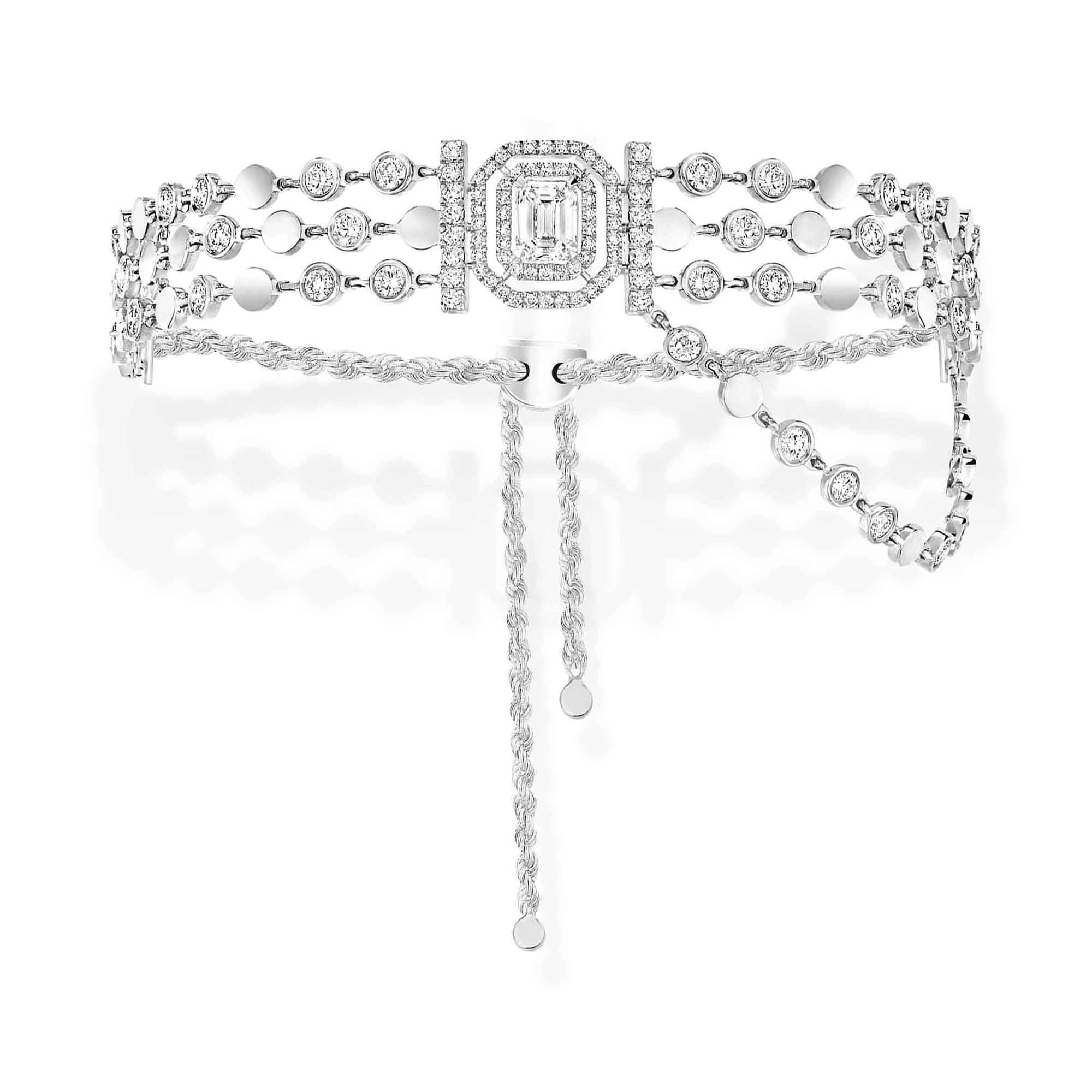 Messika D-Vibes mehrreihiges Armband (12433-WG) aus Weißgold mit Diamant und Smaragd
