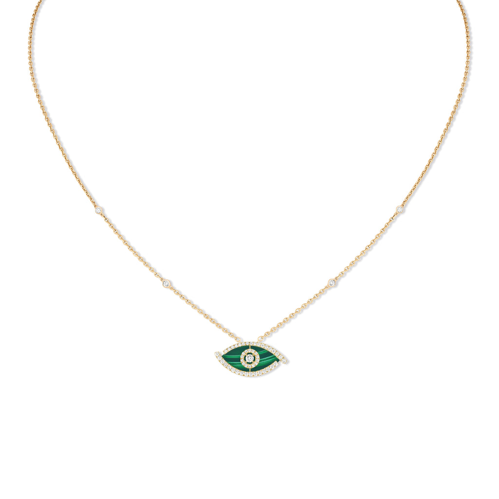 Messika Lucky Eye Malachit Halskette (12592-YG) aus Gelbgold mit Diamant und Malachit