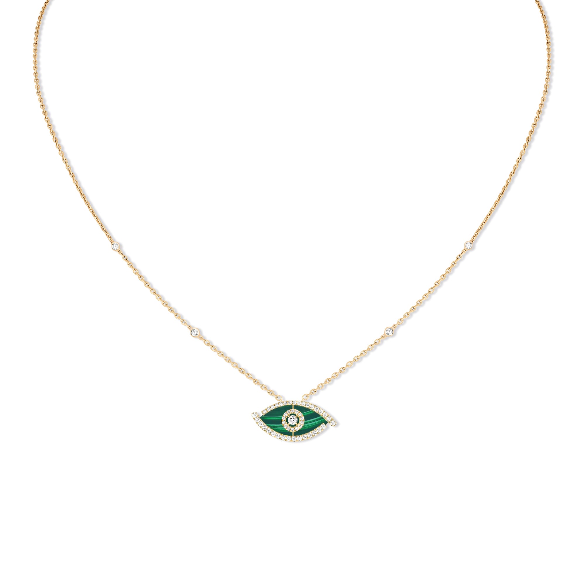 Messika Lucky Eye Malachit Halskette (12592-YG) aus Gelbgold mit Diamant und Malachit