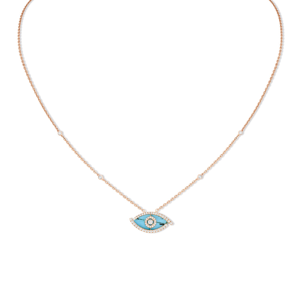 Messika Lucky Eye Türkis Halskette (12952-PG) aus Roségold mit Diamant und Türkis