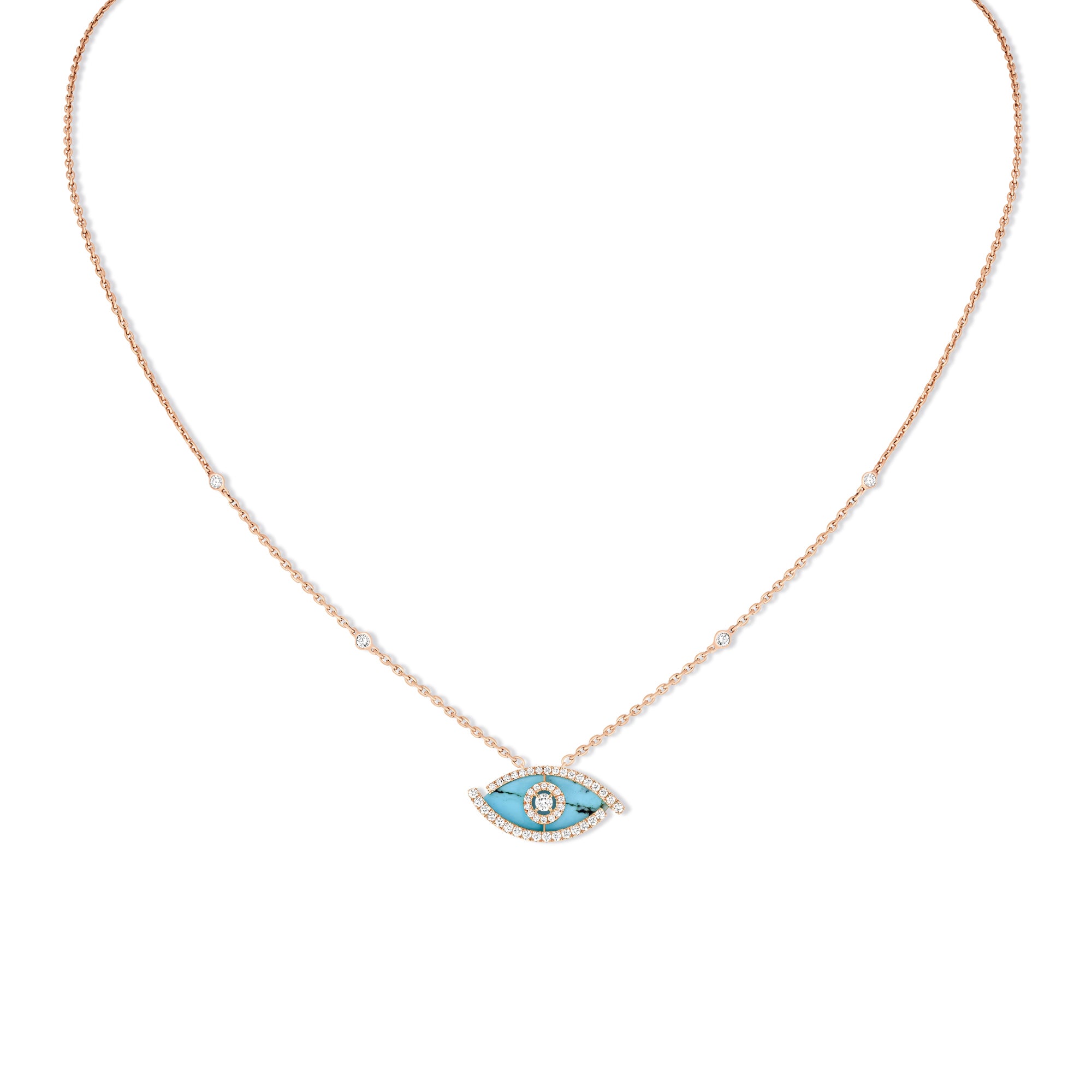 Messika Lucky Eye Türkis Halskette (12952-PG) aus Roségold mit Diamant und Türkis