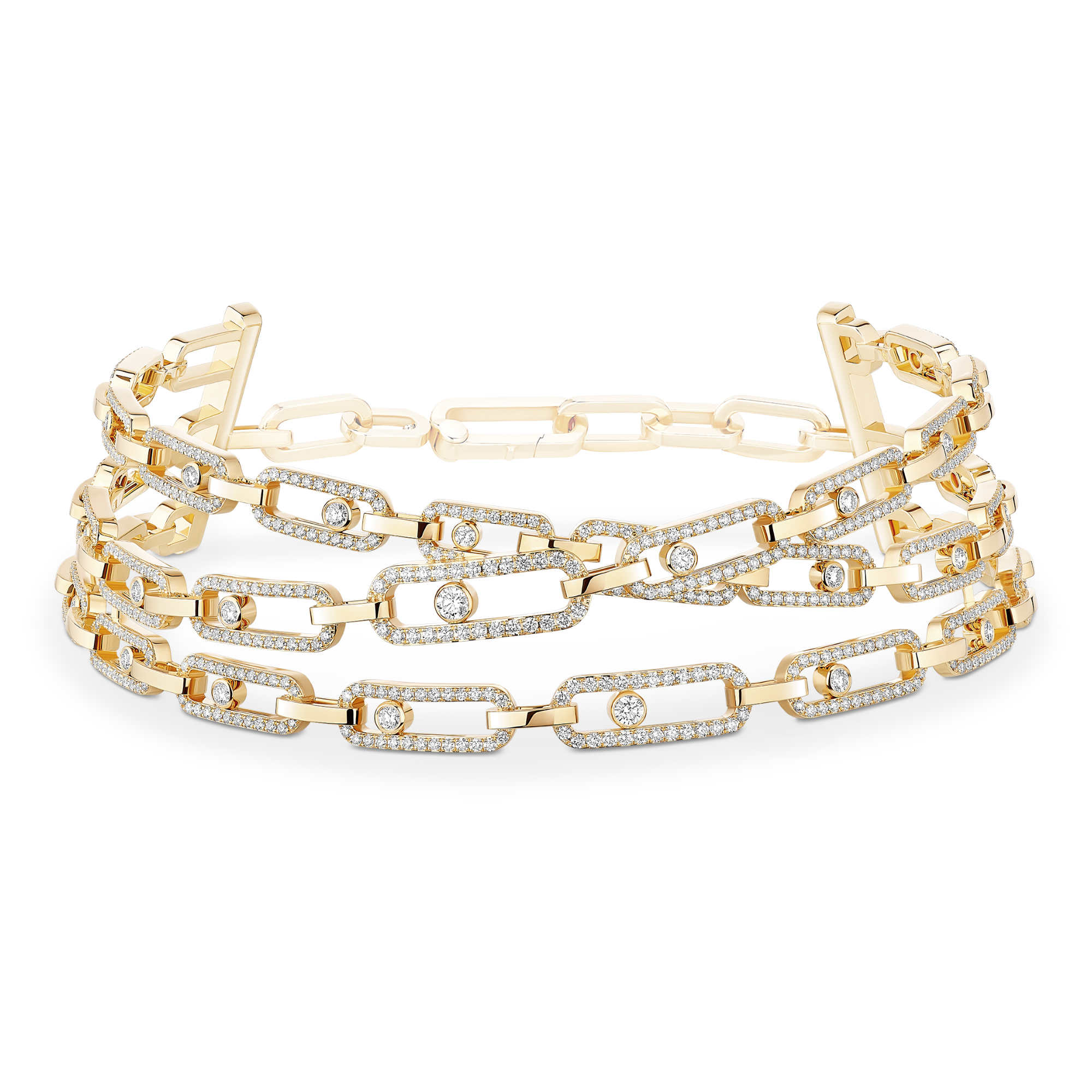 Messika Move Link 3 Rows Halskette (14437-YG) aus Gelbgold mit Diamant