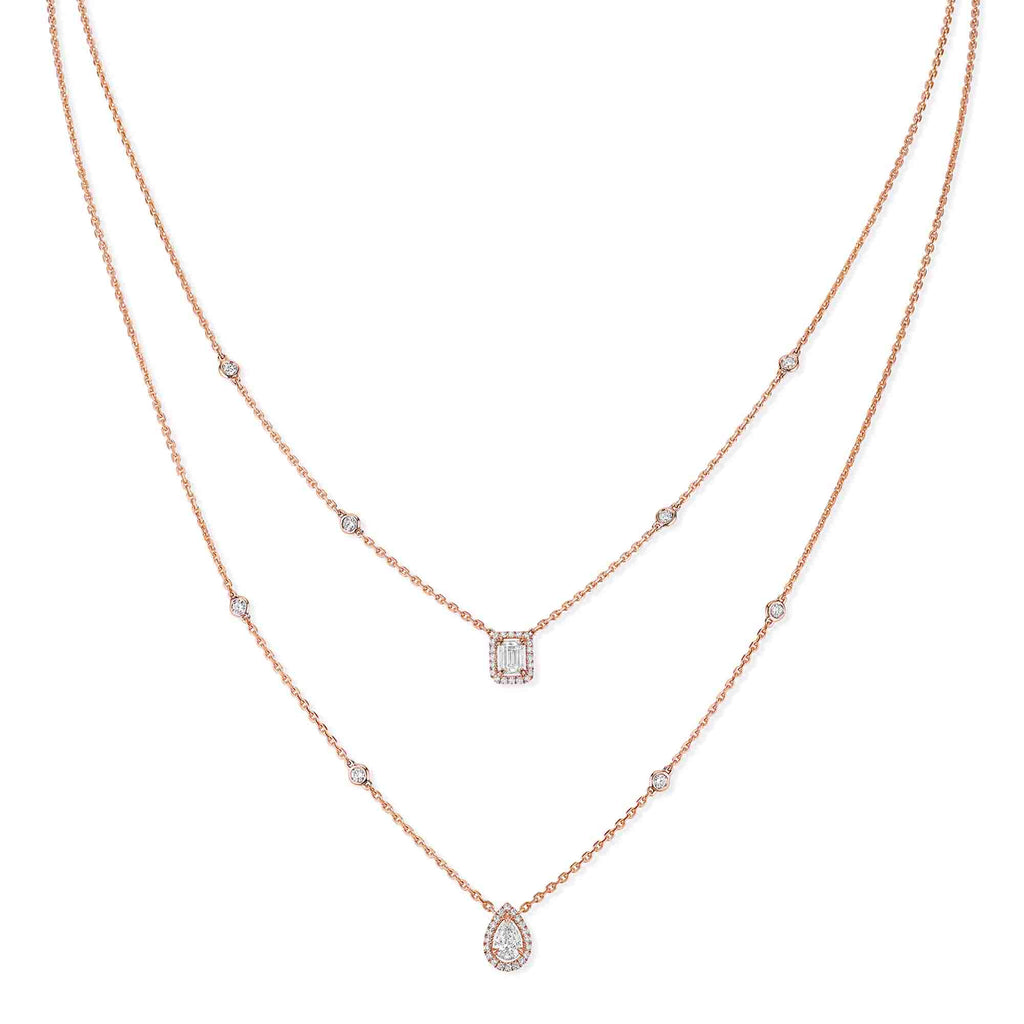 Messika My Twin 2 Rows Collier (06506-PG) aus Roségold mit Diamant und Smaragd
