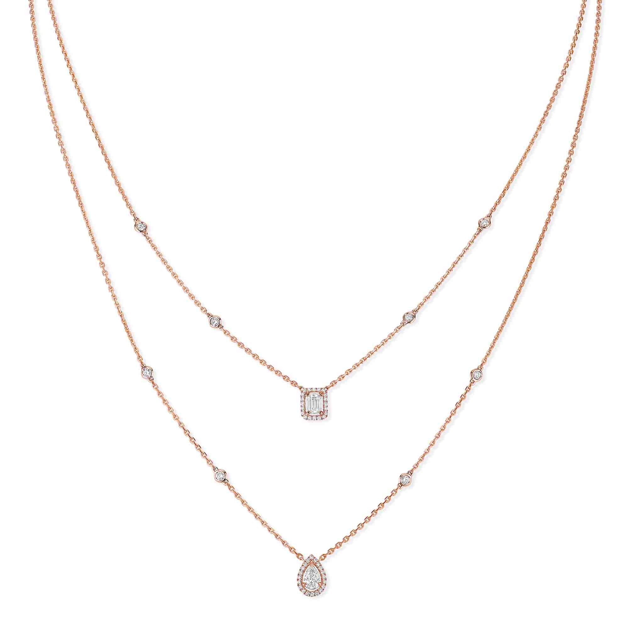 Messika My Twin 2 Rows Collier (06506-PG) aus Roségold mit Diamant und Smaragd