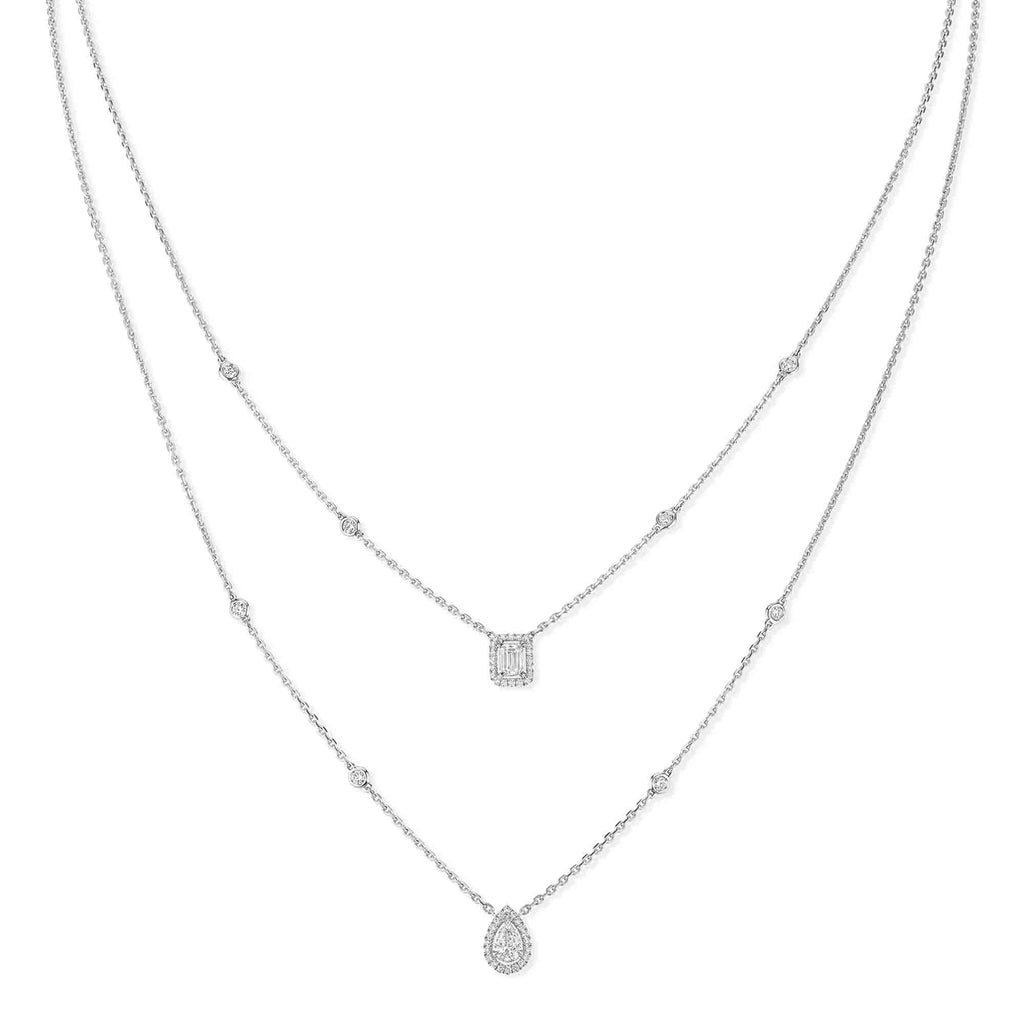 Messika My Twin 2 Rows Collier (06506-WG) aus Weißgold mit Diamant und Smaragd