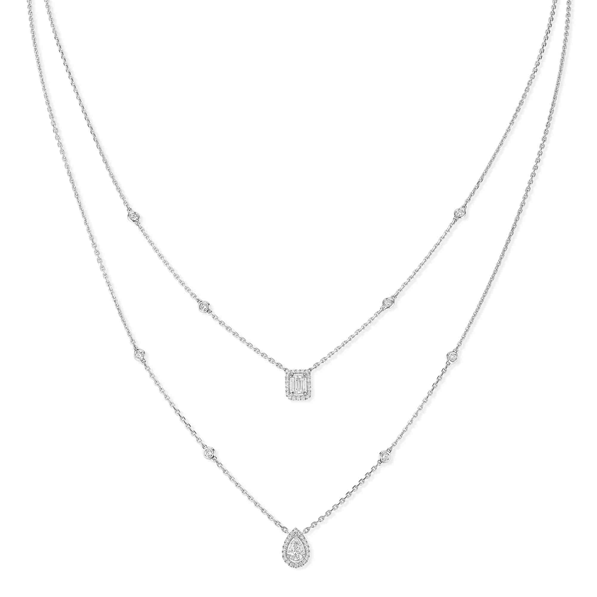 Messika My Twin 2 Rows Collier (06506-WG) aus Weißgold mit Diamant und Smaragd