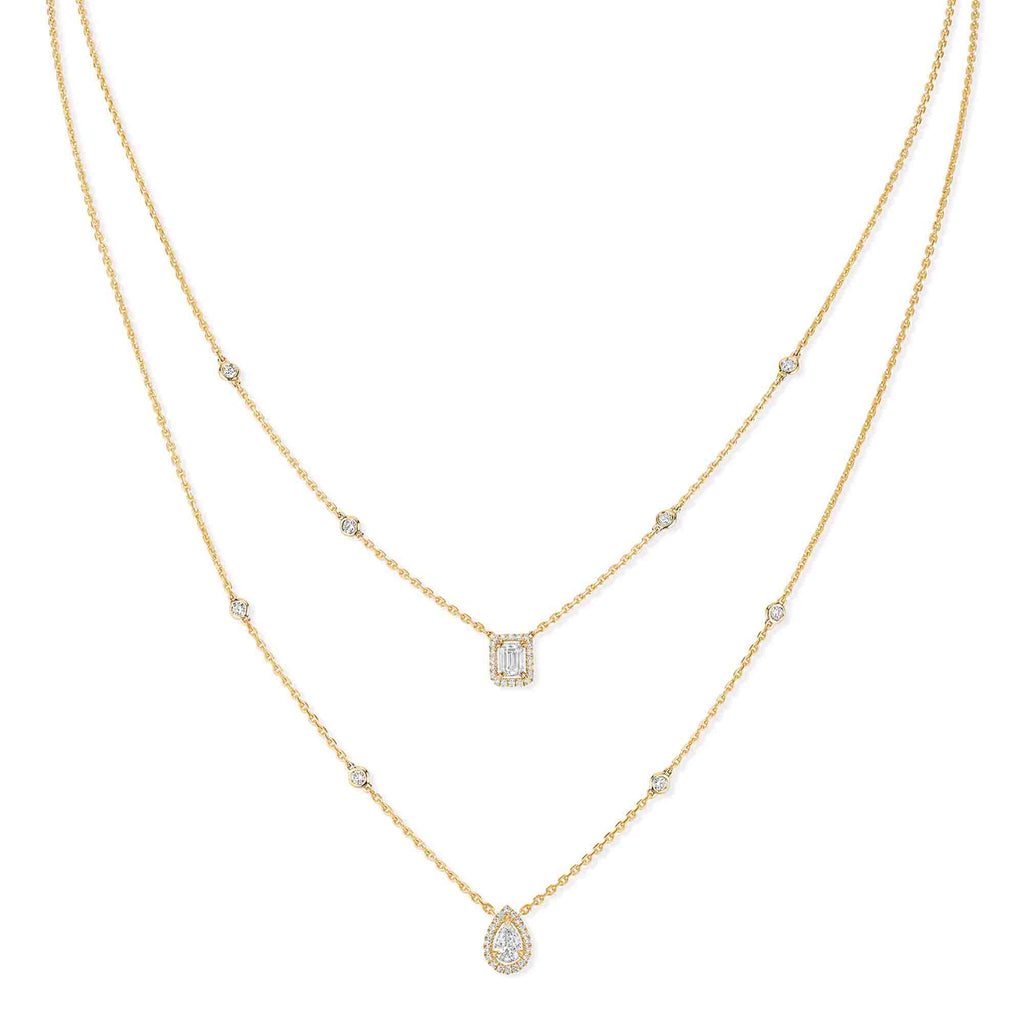 Messika My Twin 2 Rows Collier (06506-YG) aus Gelbgold mit Diamant und Smaragd