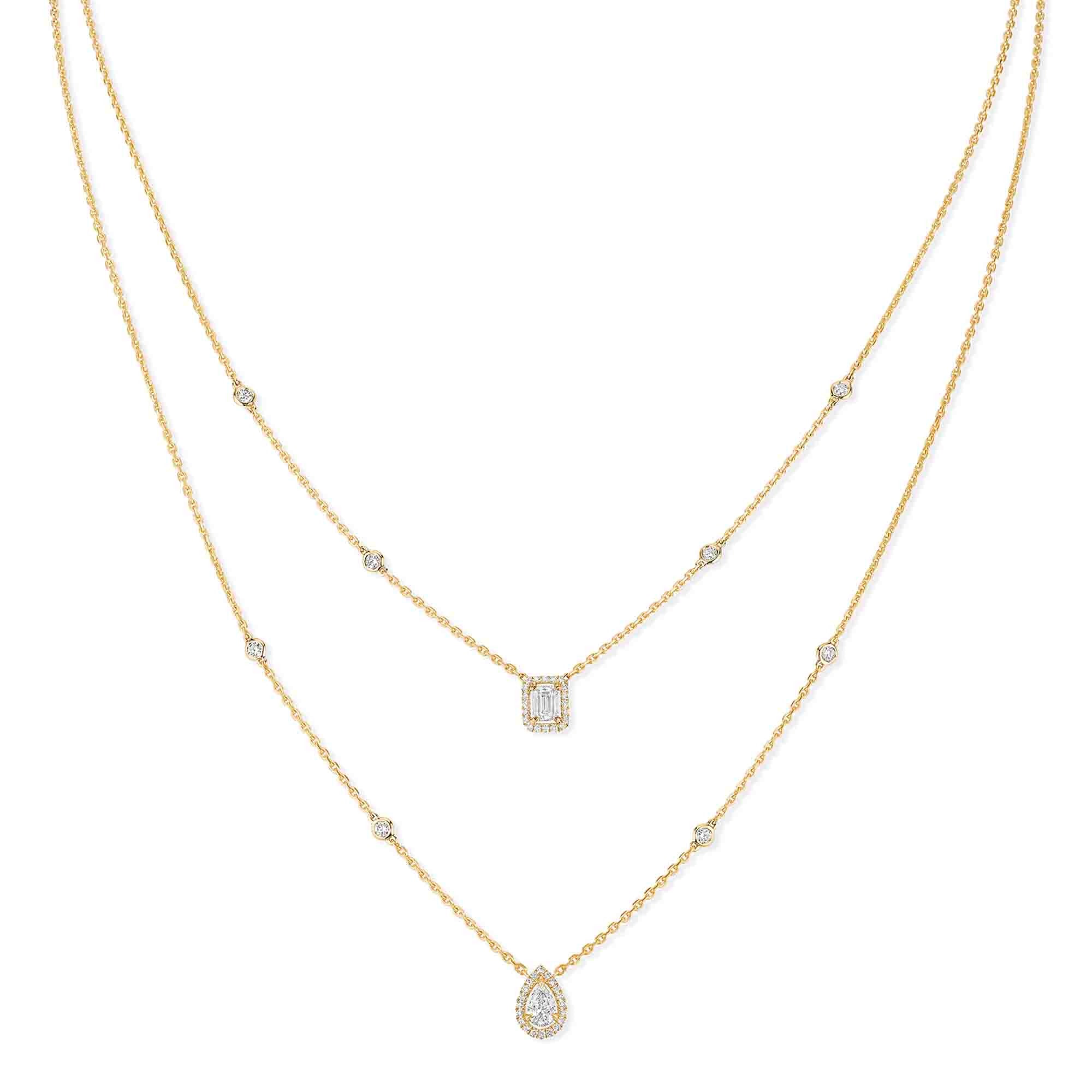Messika My Twin 2 Rows Collier (06506-YG) aus Gelbgold mit Diamant und Smaragd