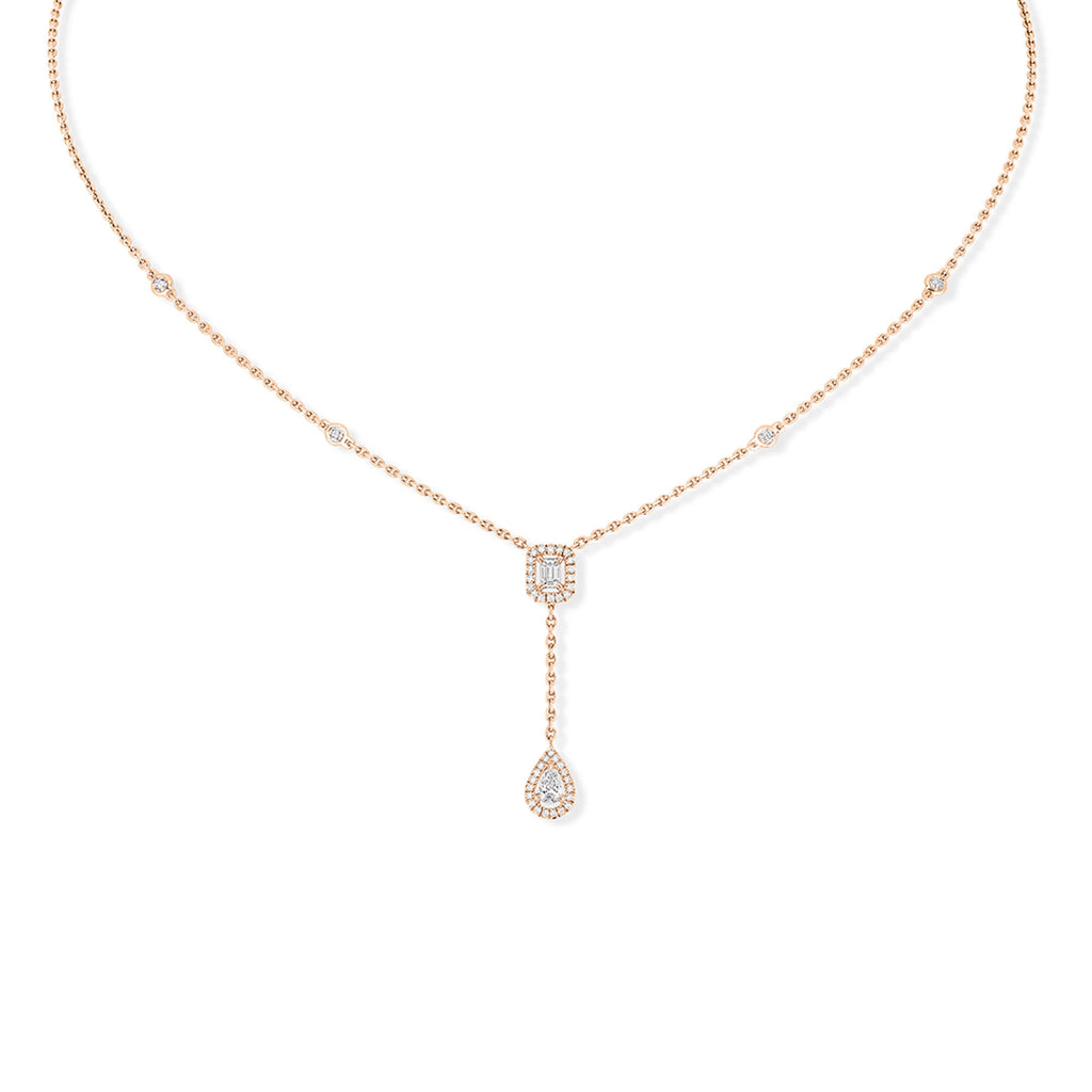 Messika My Twin Tie Halskette (06693-PG) aus Roségold mit Diamant und Smaragd