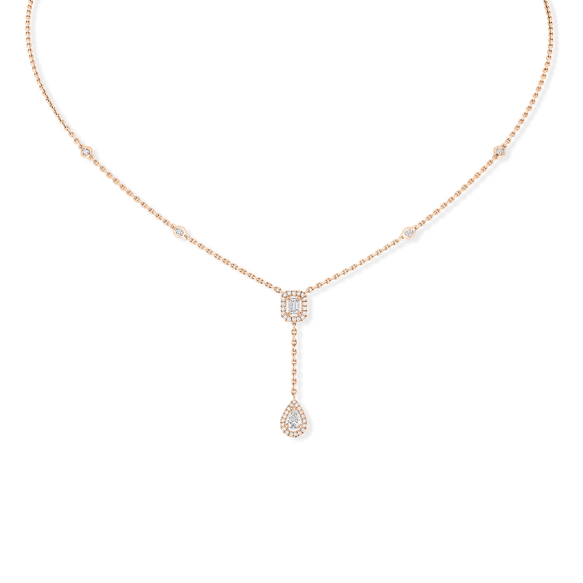 Messika My Twin Tie Halskette (06693-PG) aus Roségold mit Diamant und Smaragd