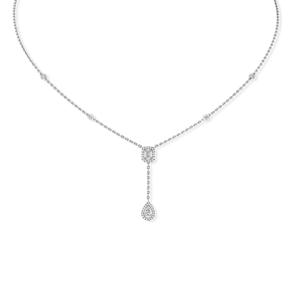 Messika My Twin Tie Halskette (06693-WG) aus Weißgold mit Diamant und Smaragd