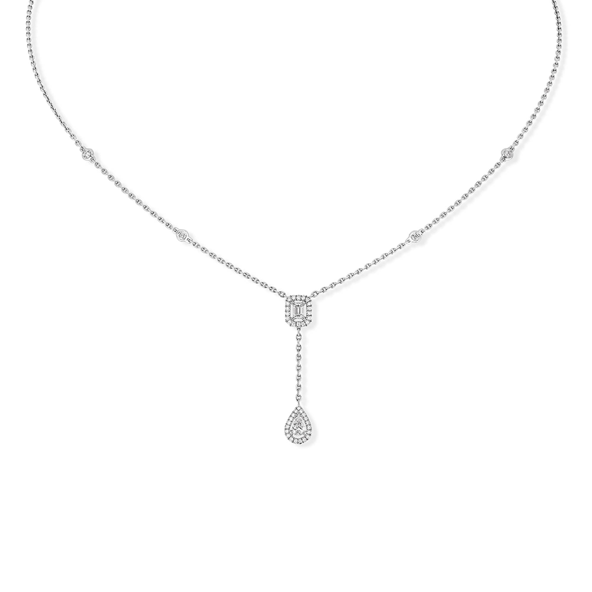 Messika My Twin Tie Halskette (06693-WG) aus Weißgold mit Diamant und Smaragd