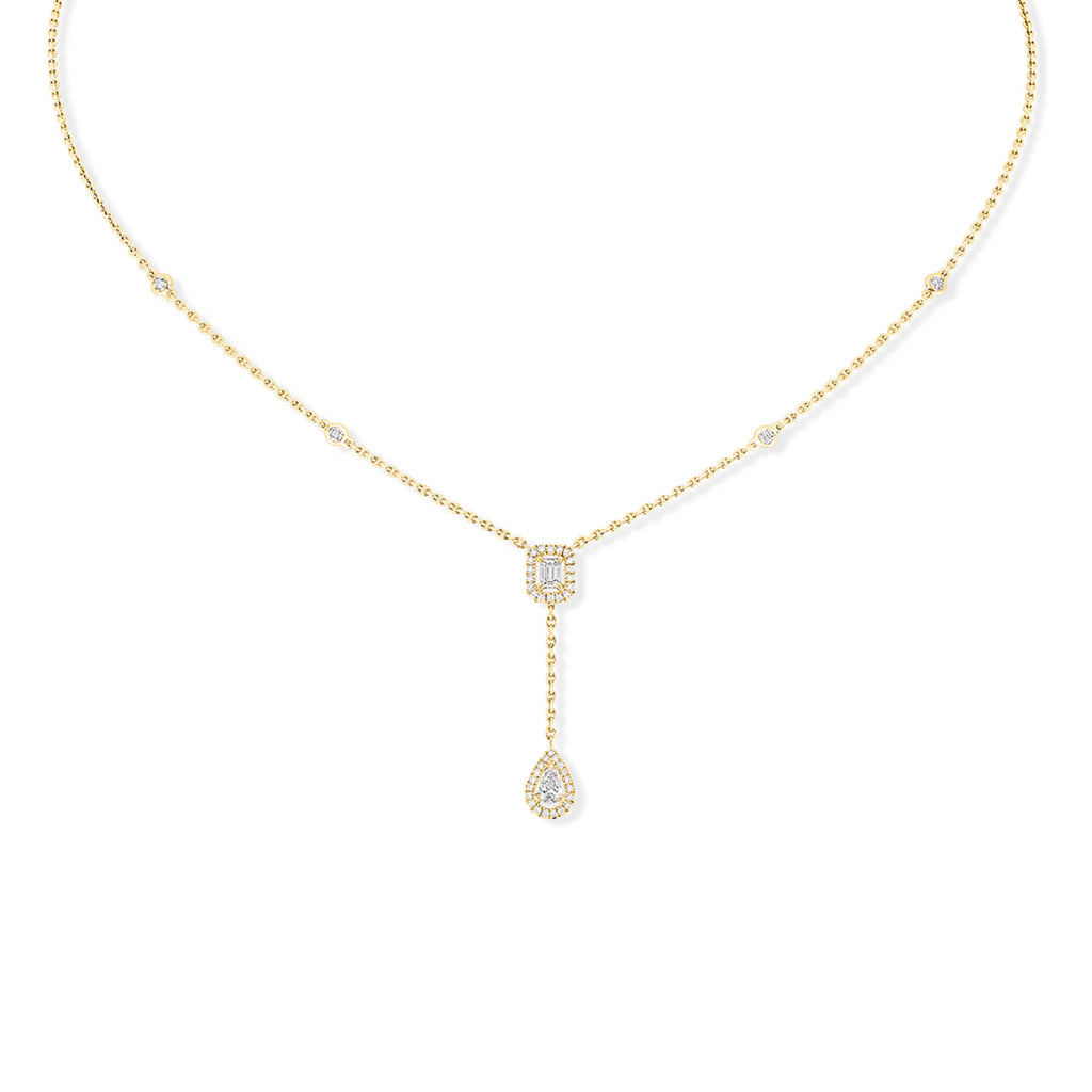 Messika My Twin Tie Halskette (06693-YG) aus Gelbgold mit Diamant und Smaragd