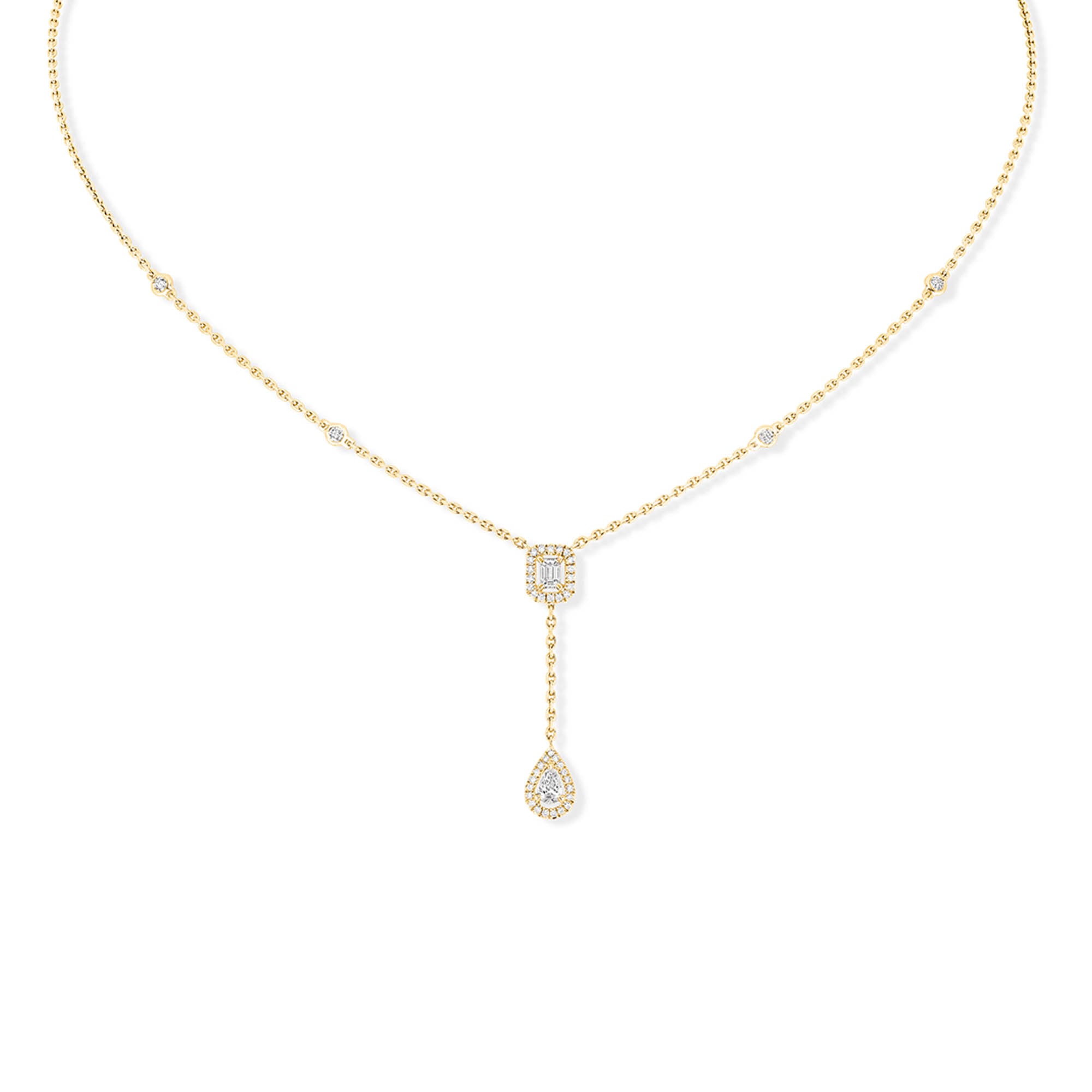 Messika My Twin Tie Halskette (06693-YG) aus Gelbgold mit Diamant und Smaragd