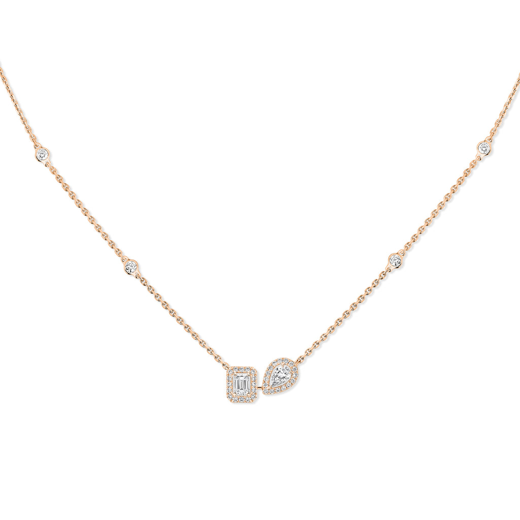 Messika My Twin Toi & Moi Halskette (14534-PG) aus Roségold mit Diamant und Smaragd