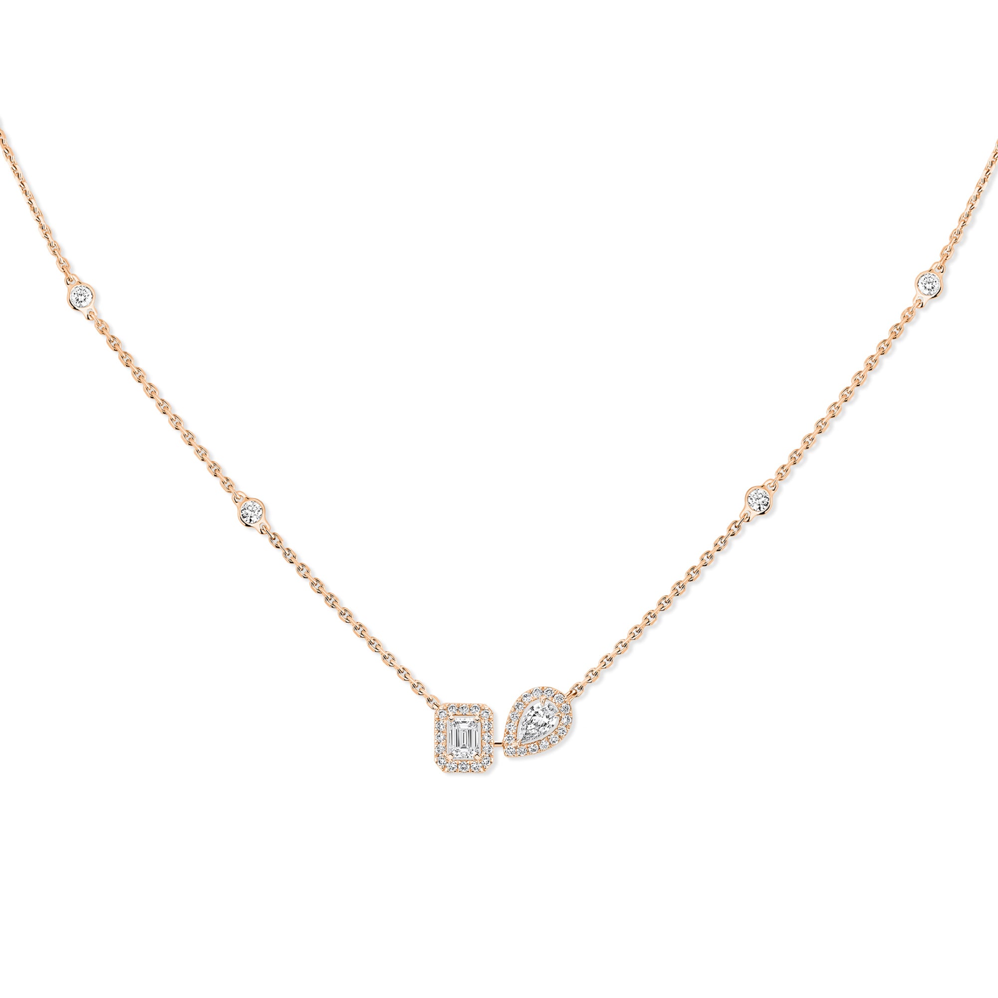 Messika My Twin Toi & Moi Halskette (14534-PG) aus Roségold mit Diamant und Smaragd