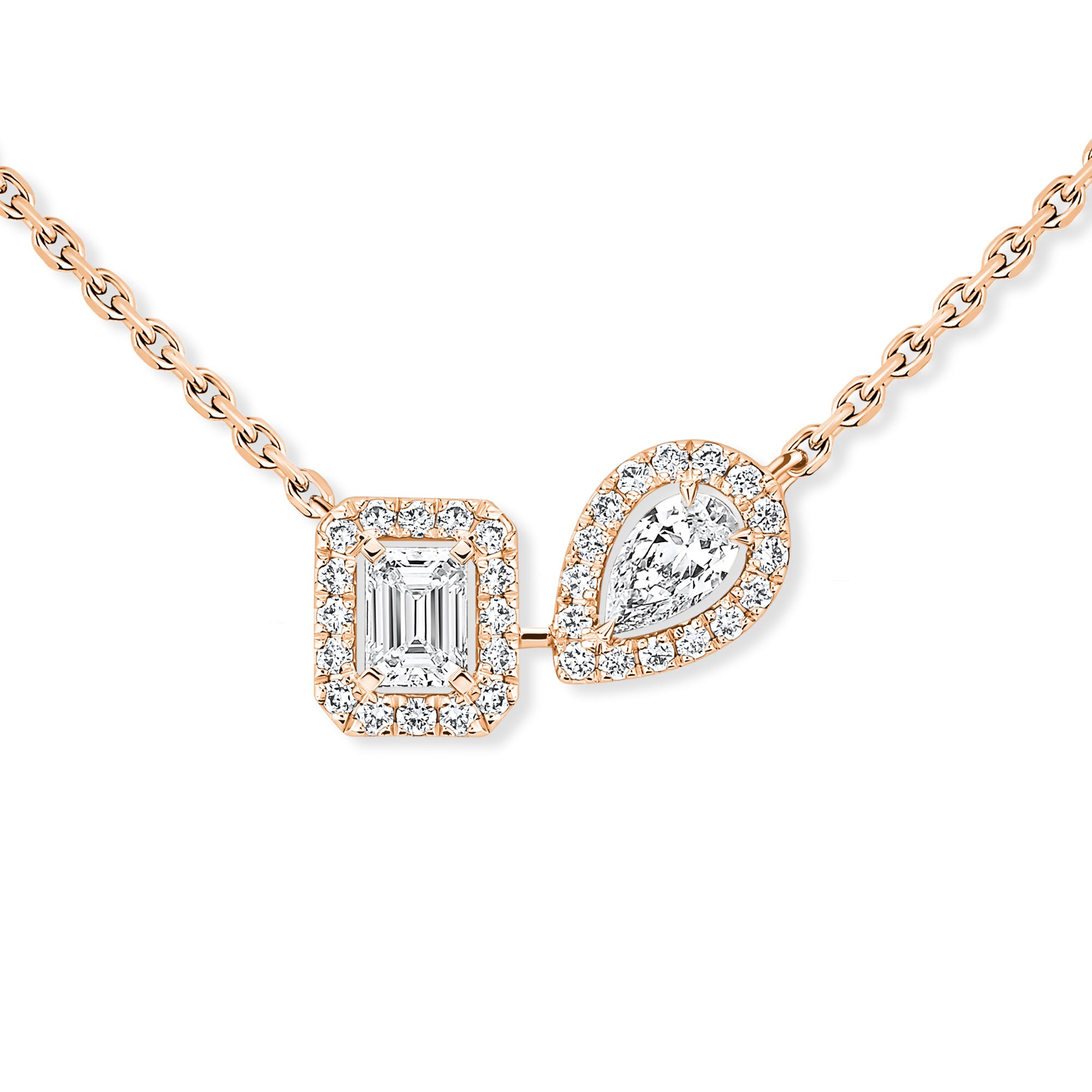 Messika My Twin Toi & Moi Halskette (14534-PG) aus Roségold mit Diamant und Smaragd