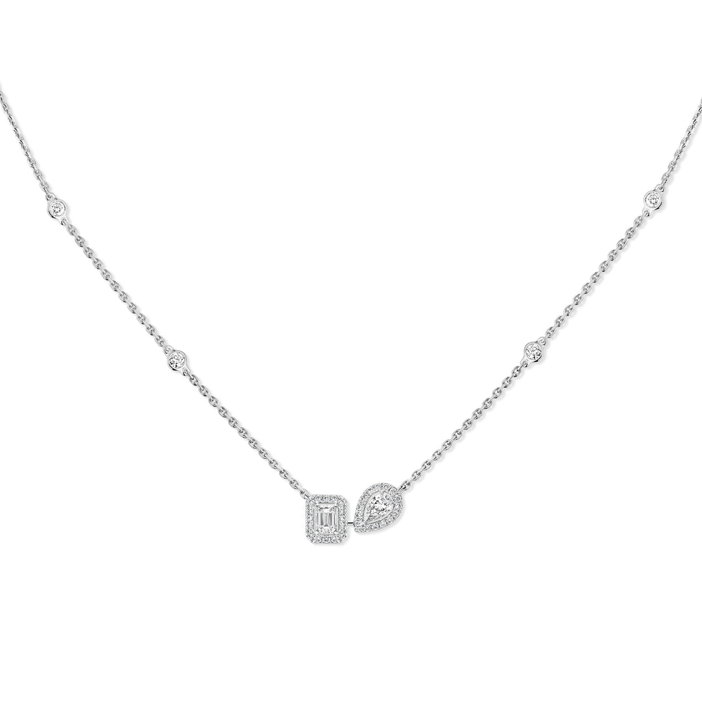 Messika My Twin Toi & Moi Halskette (14534-WG) aus Weißgold mit Diamant und Smaragd