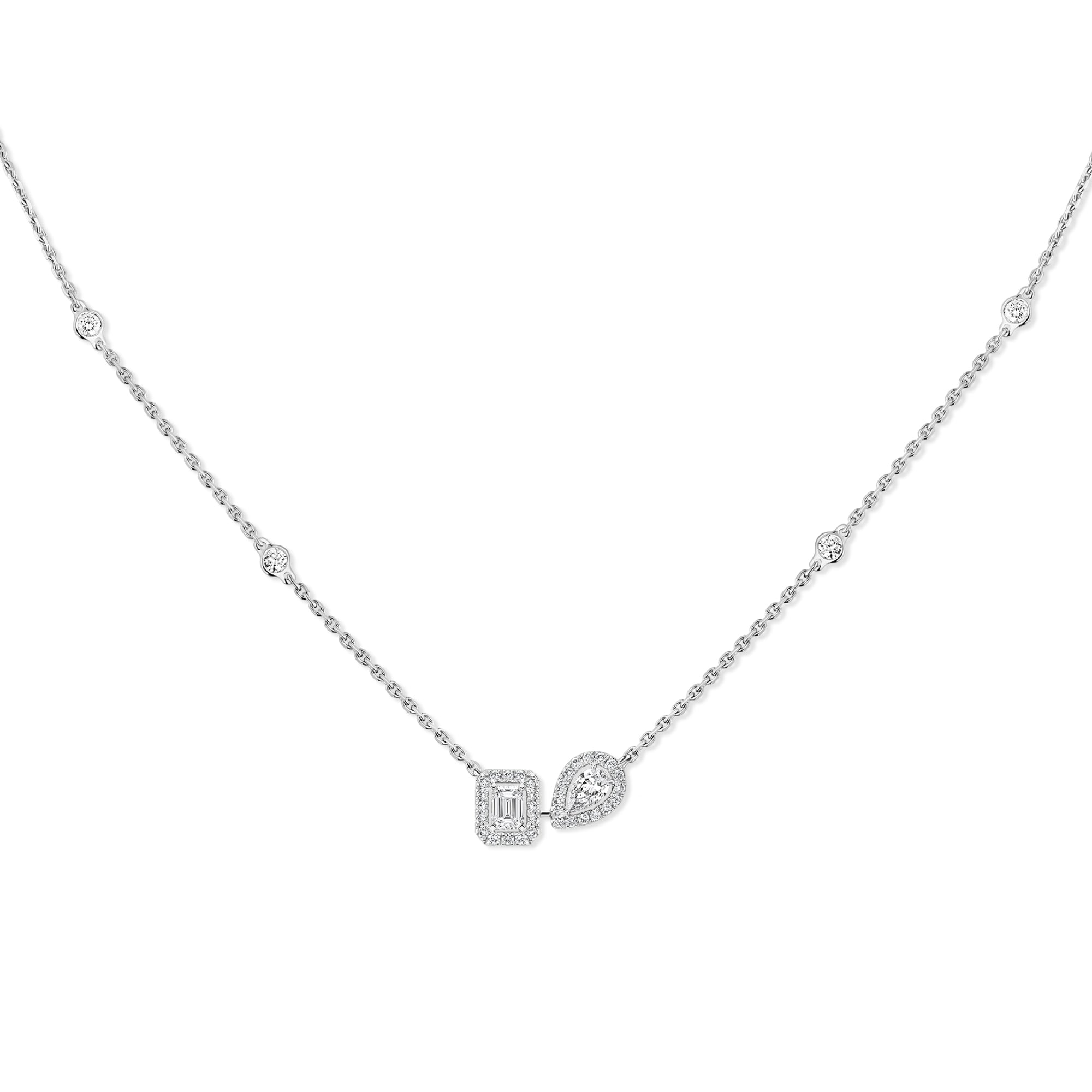 Messika My Twin Toi & Moi Halskette (14534-WG) aus Weißgold mit Diamant und Smaragd