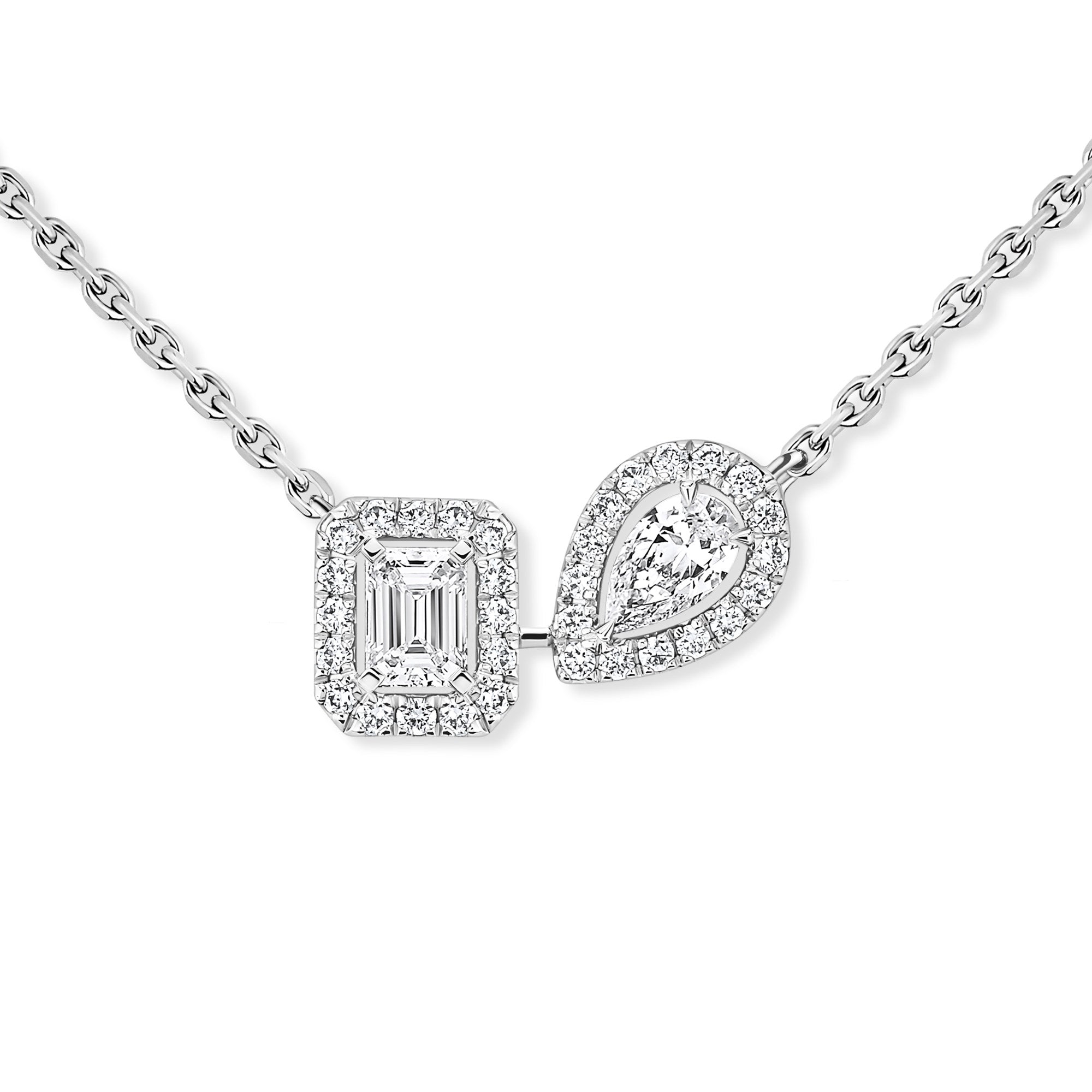 Messika My Twin Toi & Moi Halskette (14534-WG) aus Weißgold mit Diamant und Smaragd