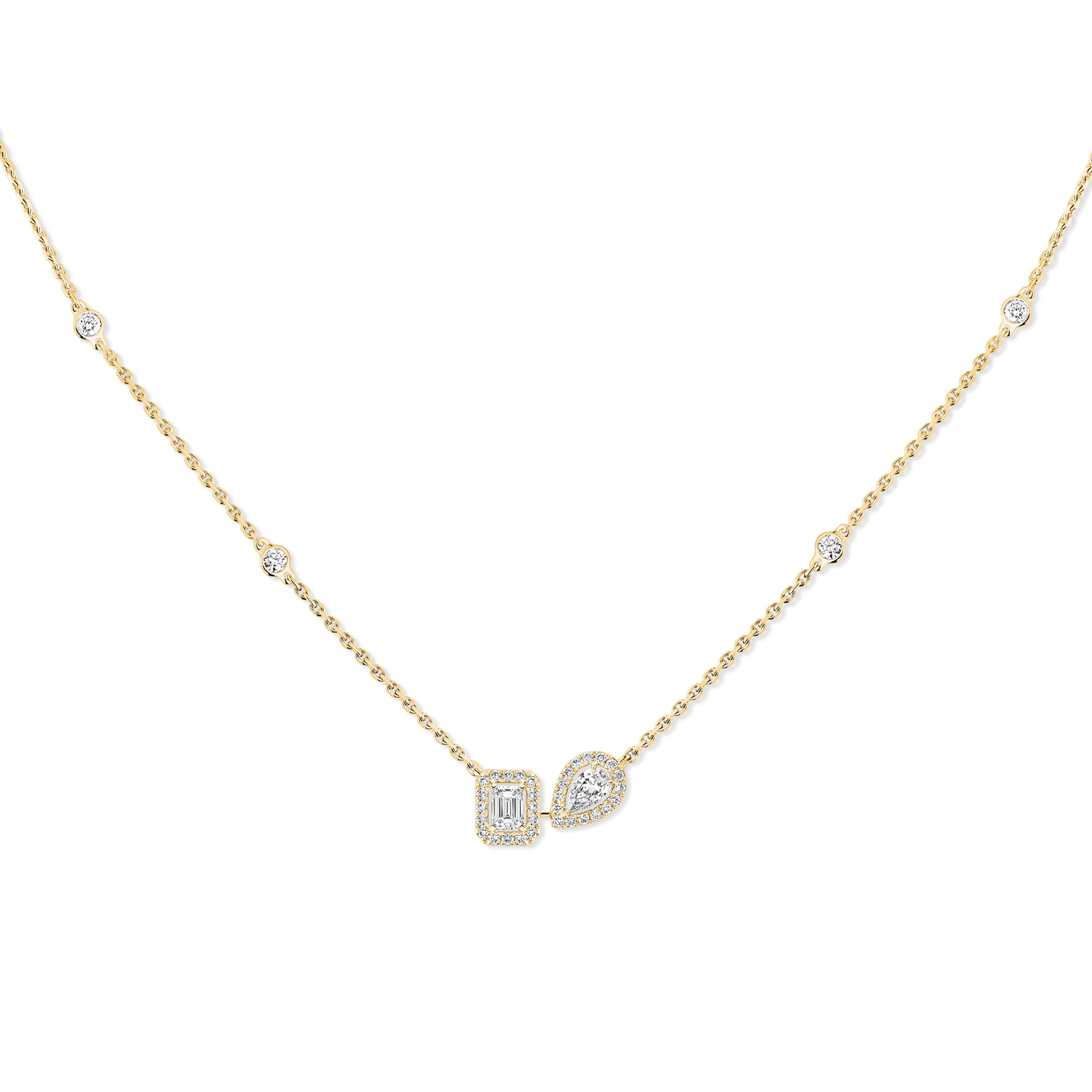 Messika My Twin Toi & Moi Halskette (14534-YG) aus Gelbgold mit Diamant und Smaragd