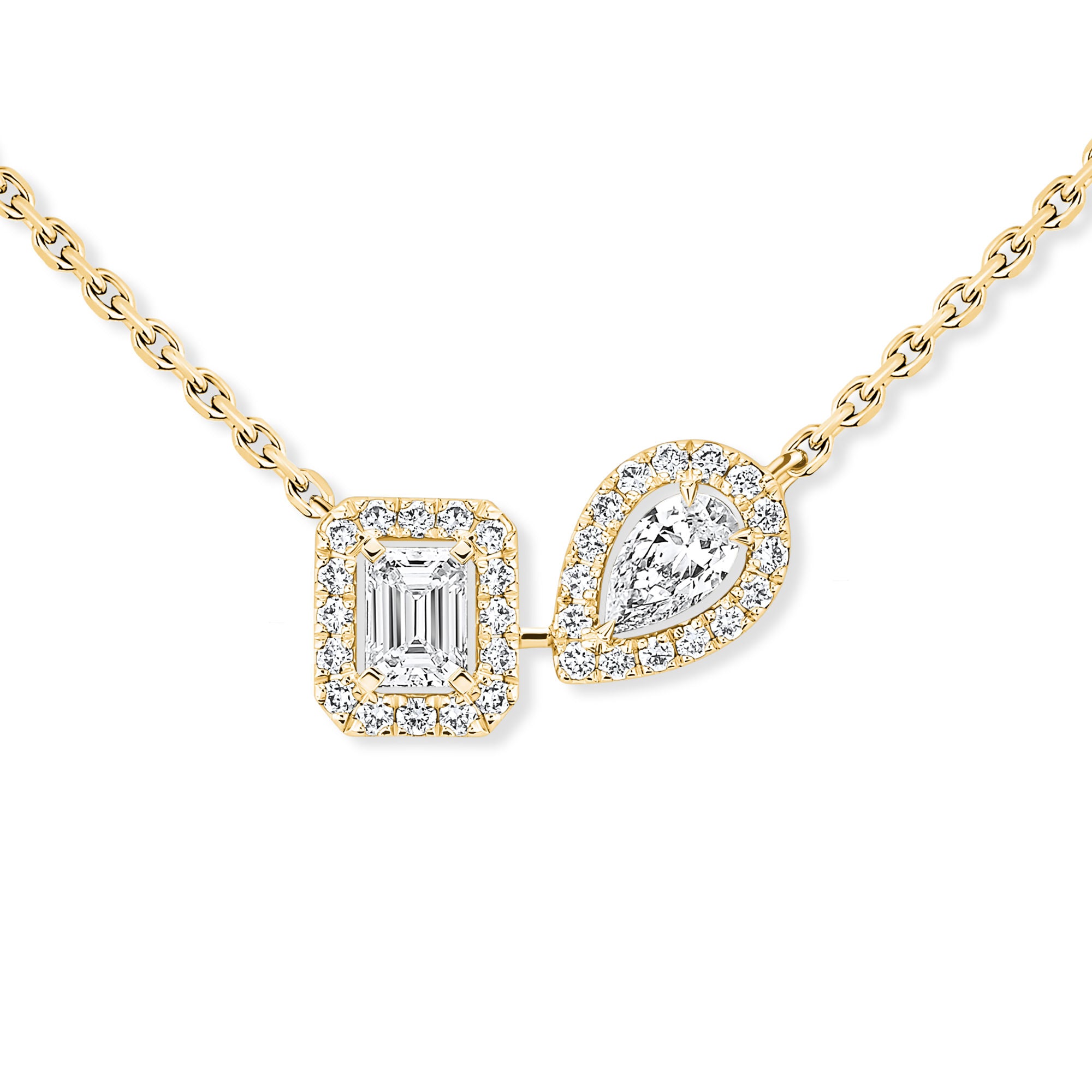 Messika My Twin Toi & Moi Halskette (14534-YG) aus Gelbgold mit Diamant und Smaragd