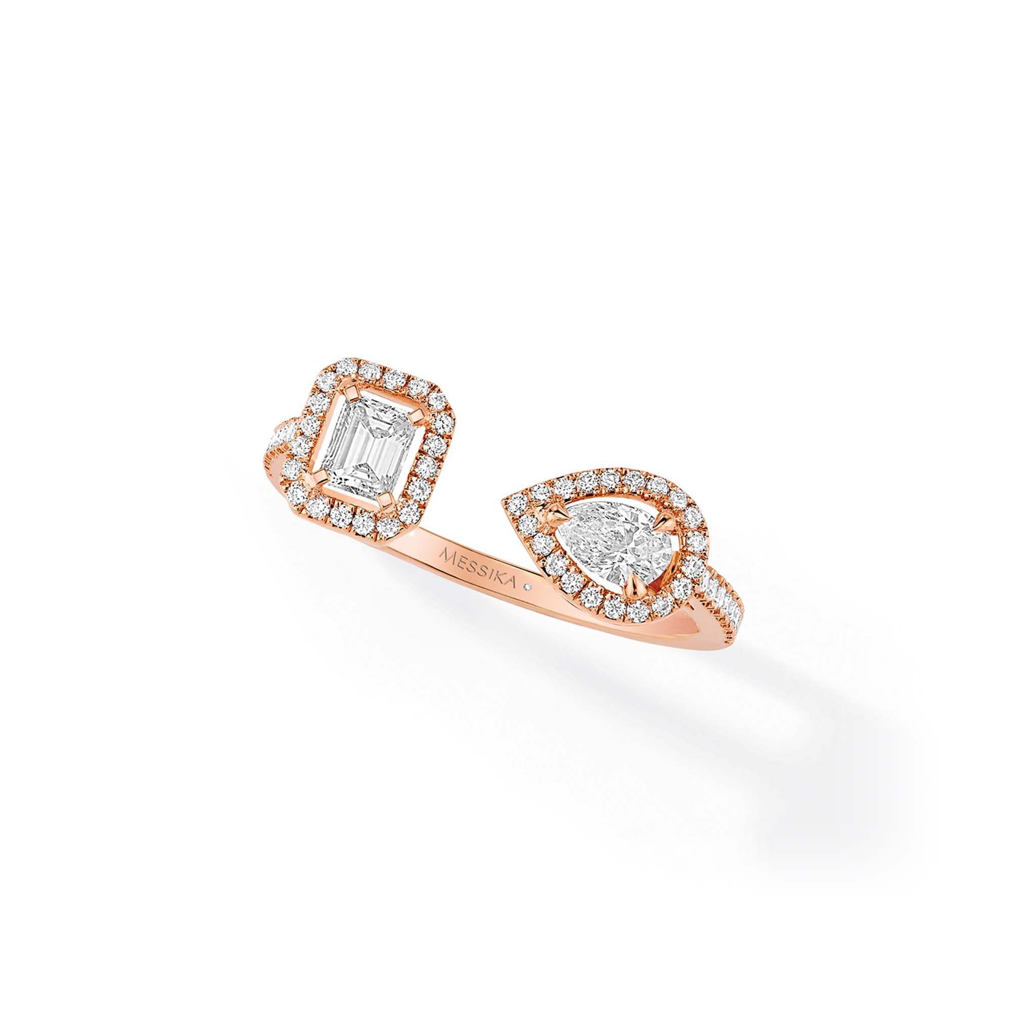 Messika My Twin Toi & Moi Ring (06471-PG) aus Roségold mit Diamant und Smaragd