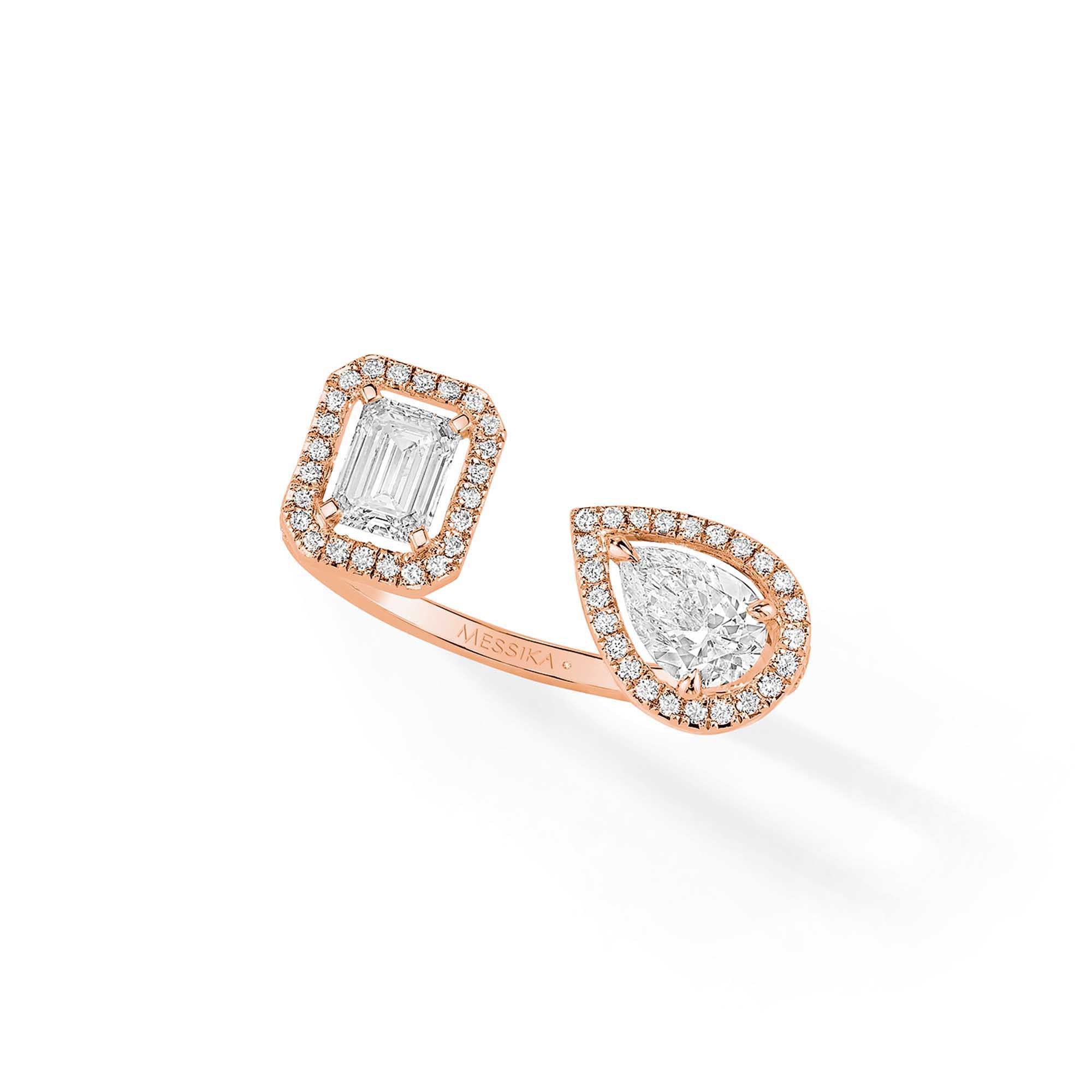 Messika My Twin Toi & Moi Ring (06501-PG) aus Roségold mit Diamant und Smaragd