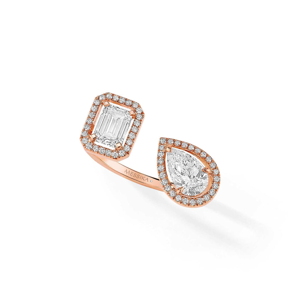 Messika My Twin Toi & Moi Ring (06502-PG) aus Roségold mit Diamant und Smaragd