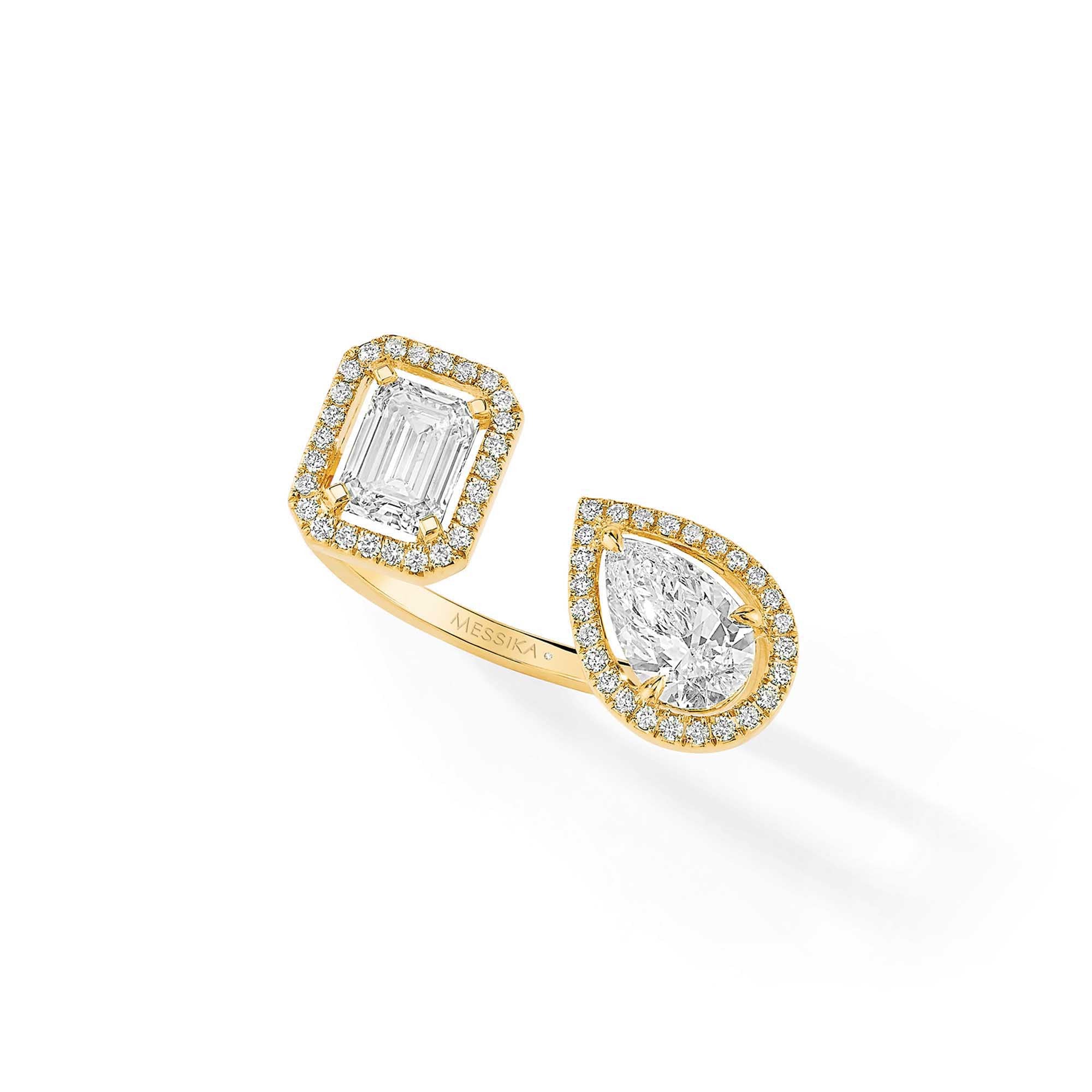 Messika My Twin Toi & Moi Ring (06502-YG) aus Gelbgold mit Diamant und Smaragd