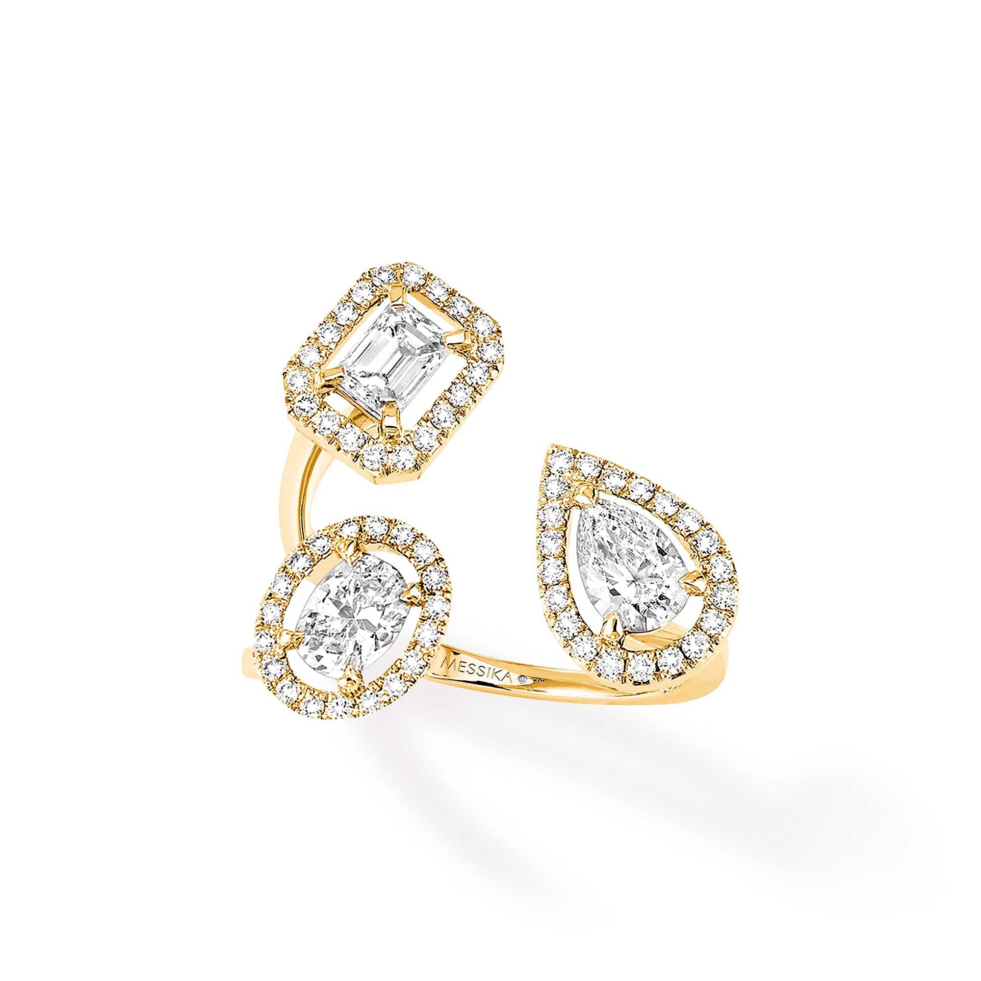 Messika My Twin Trilogy X3 Ring (06778-YG) aus Gelbgold mit Diamant und Smaragd