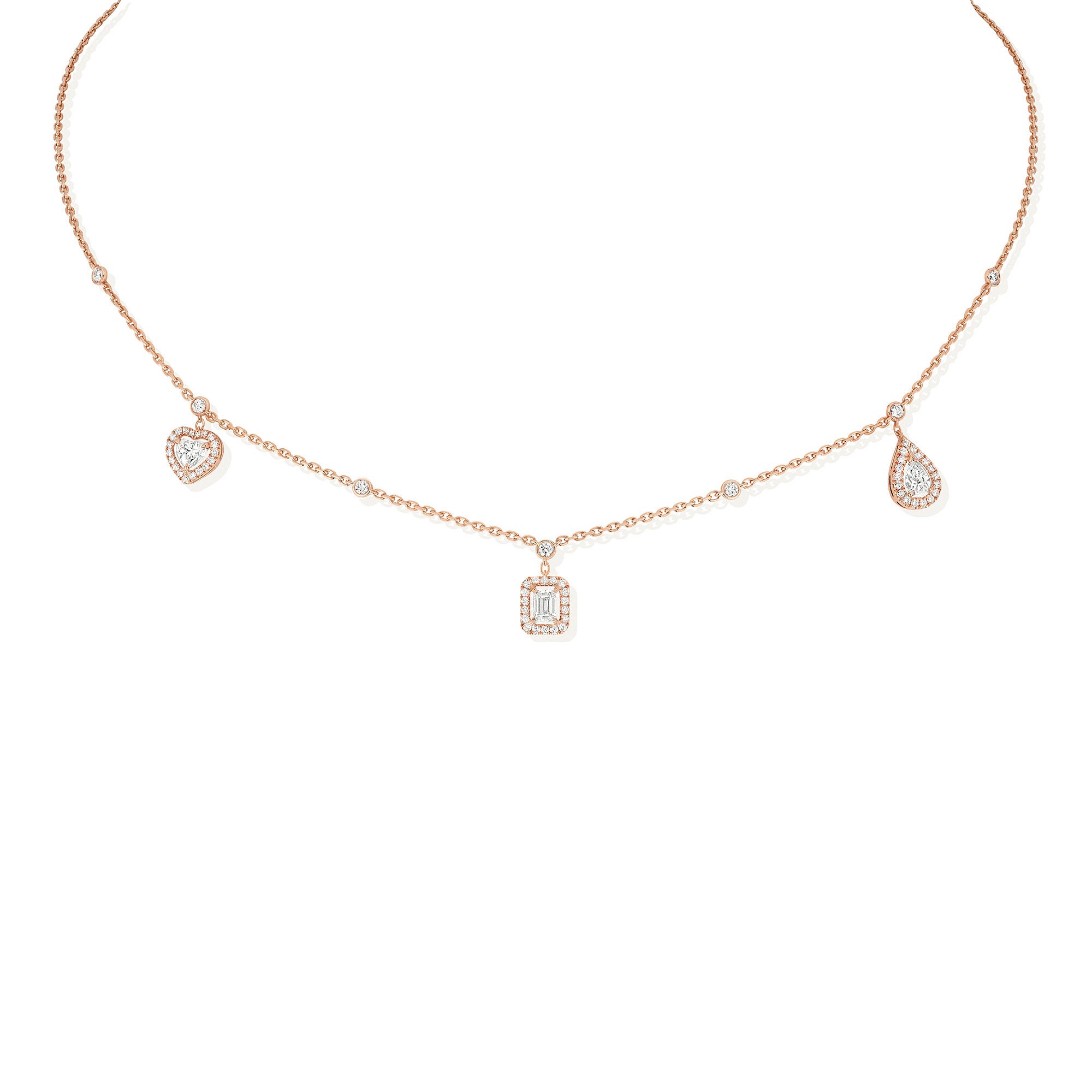 Messika My Twin Trio Halskette (11945-PG) aus Roségold mit Diamant und Smaragd
