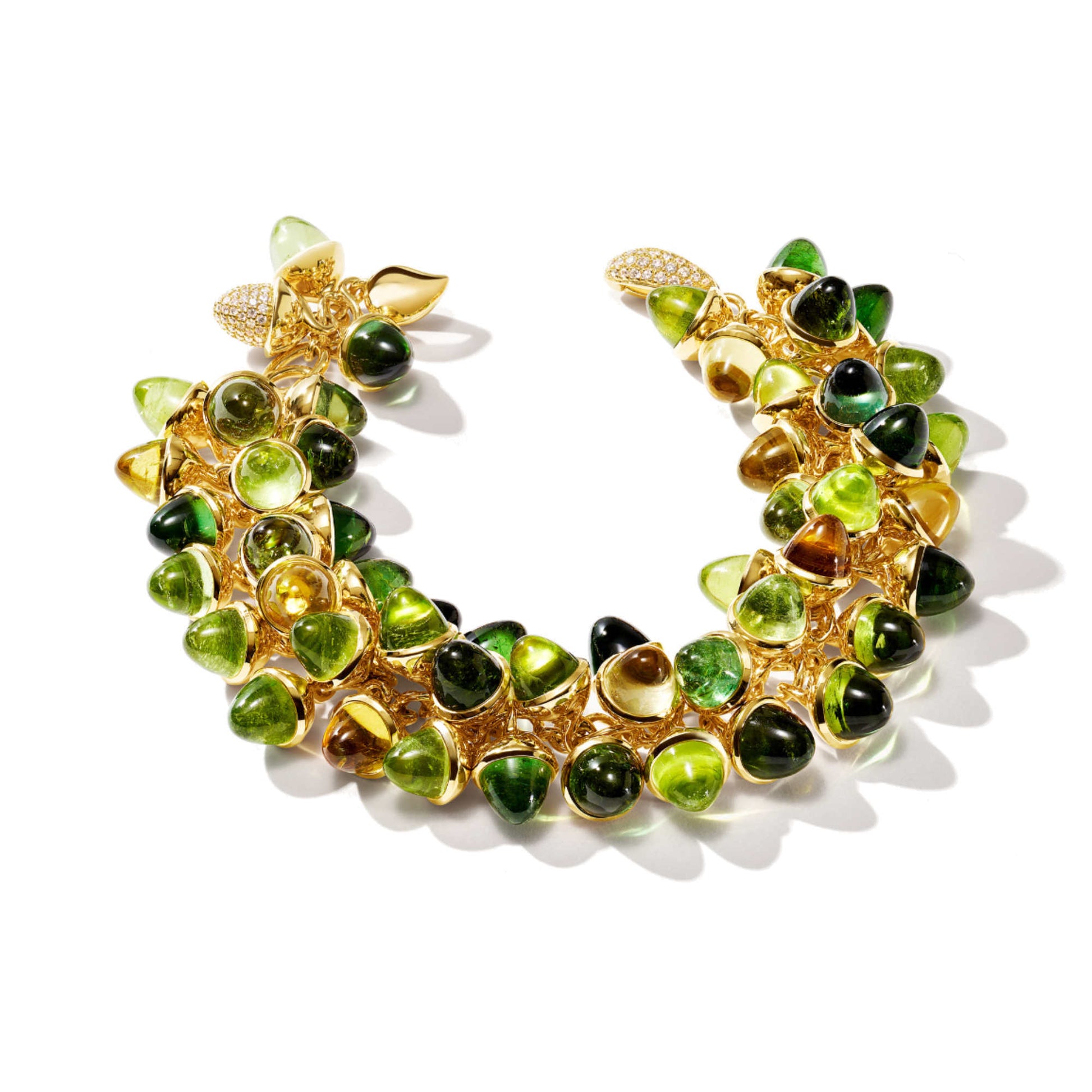 MIKADO Armband Flamenco Charm 'Rainforest', Gelbgold • Diamant • Peridot • Turmalin • Zitronenquarz von Tamara Comolli (B-MFL-RF-p-yg)