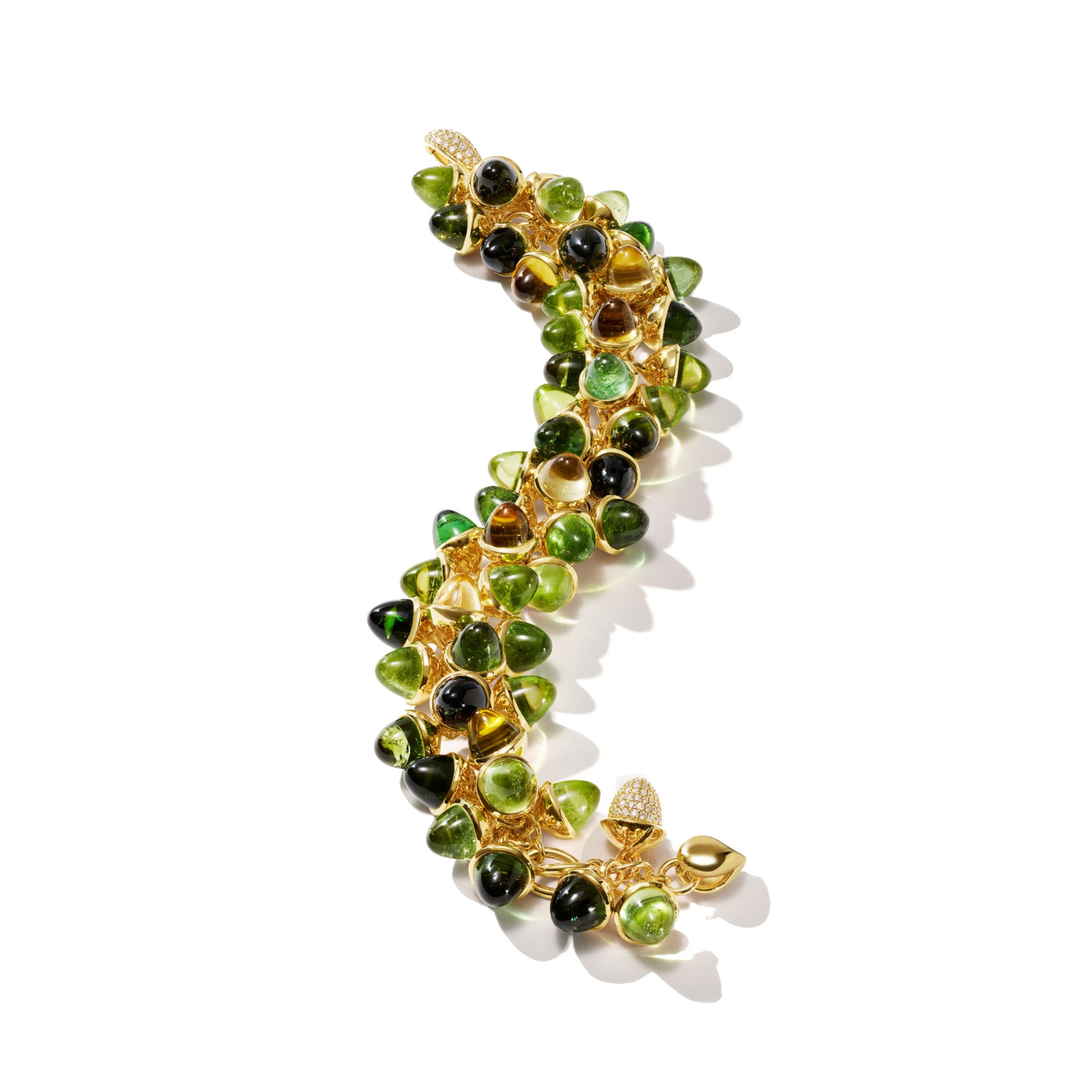 MIKADO Armband Flamenco Charm 'Rainforest', Gelbgold • Diamant • Peridot • Turmalin • Zitronenquarz von Tamara Comolli (B-MFL-RF-p-yg)