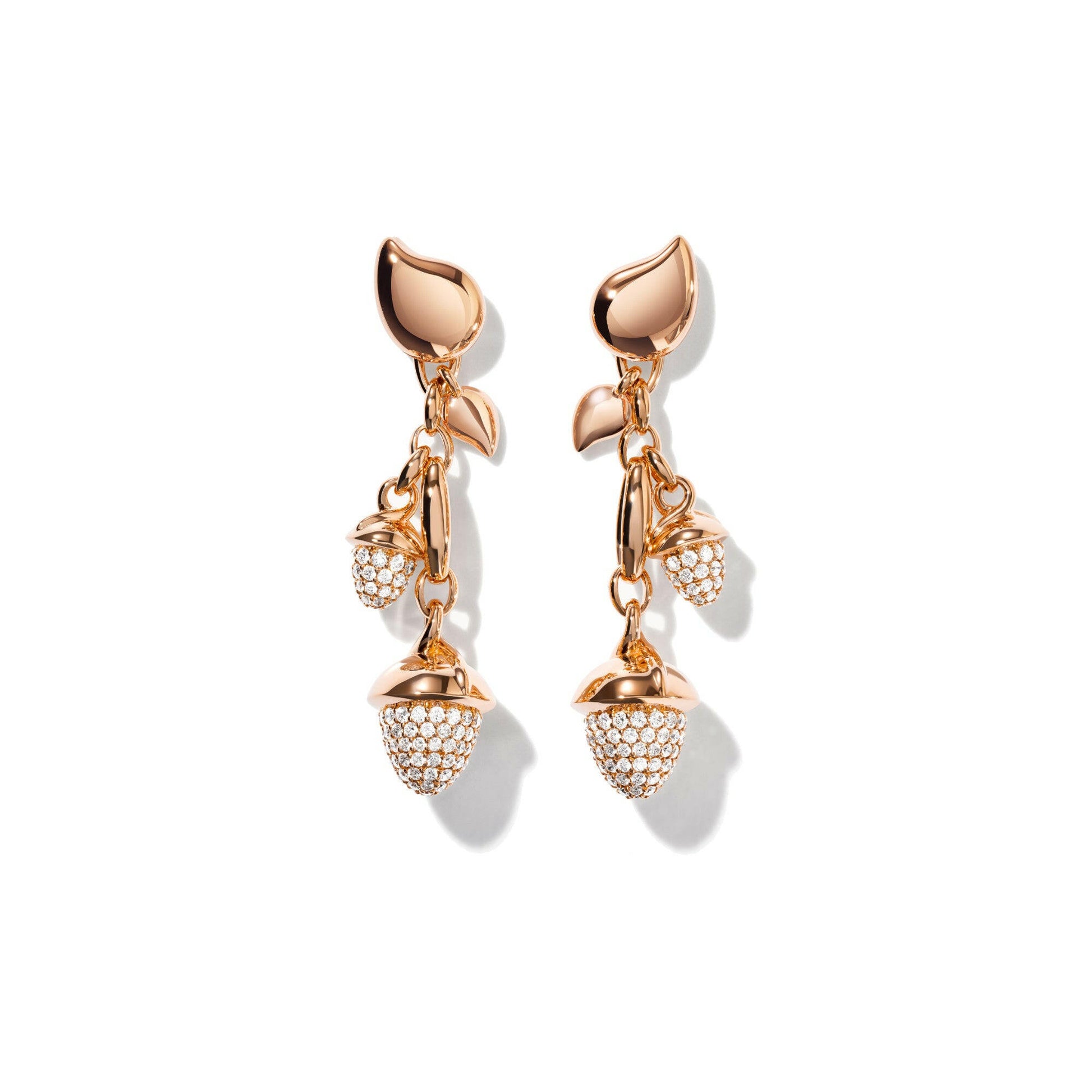 MIKADO Dangling 2 Acorns Ohrringe mit Diamant Pavé   von Tamara Comolli (Ref. E-M-d-2-p-rg)