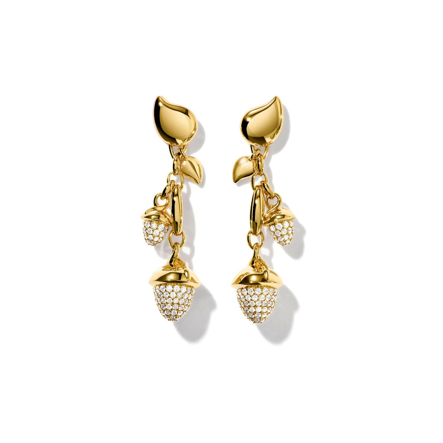 MIKADO Dangling 2 Acorns Ohrringe mit Diamant Pavé   von Tamara Comolli (Ref. E-M-d-2-p-yg)