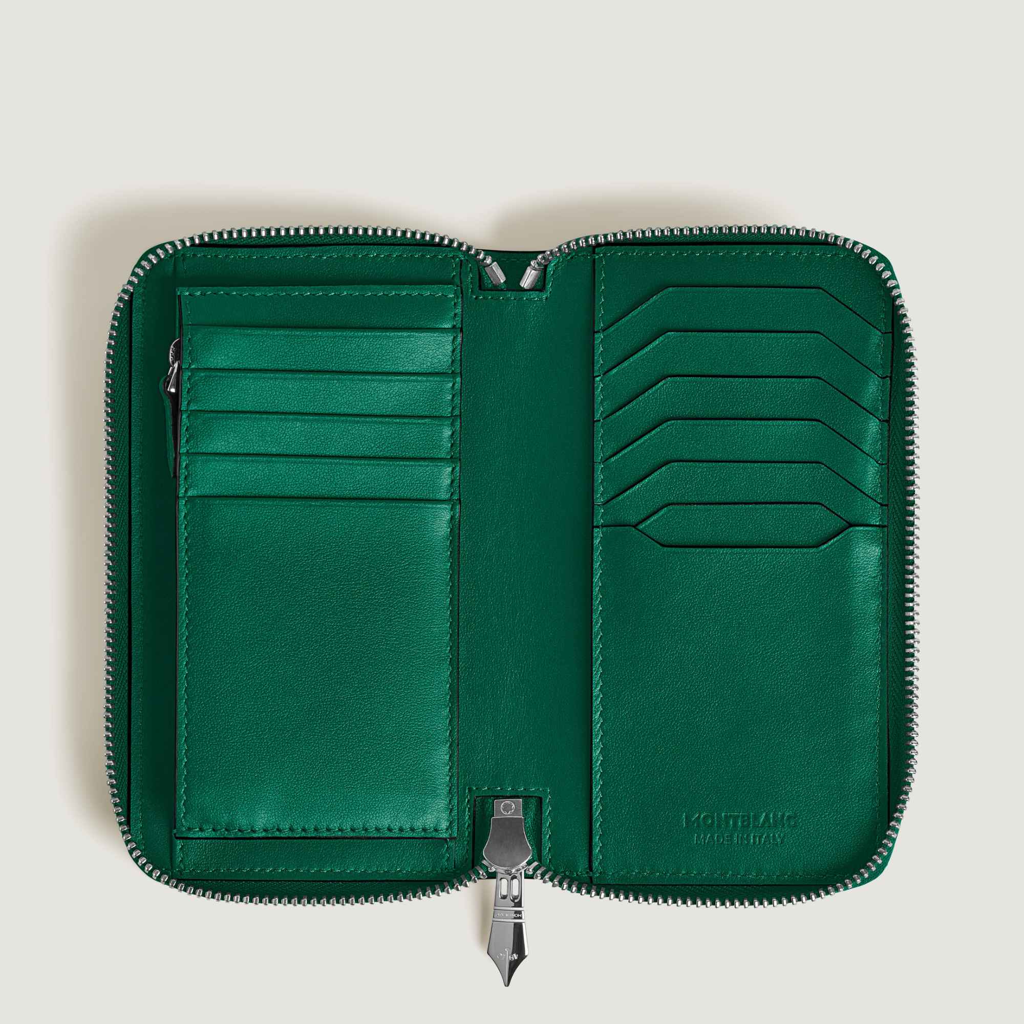 Montblanc Mittelgroße Continental-Brieftasche 12 cc mit Reißverschluss aus Soft Leder (MB220331) mit Malachit