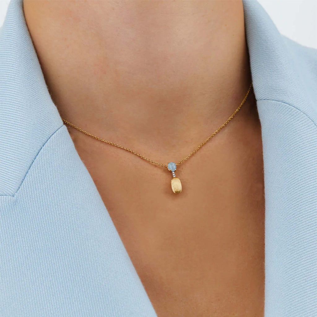 Nanis Dancing Azure Collier (CS4-597) aus Gelbgold mit Aquamarin und Diamant