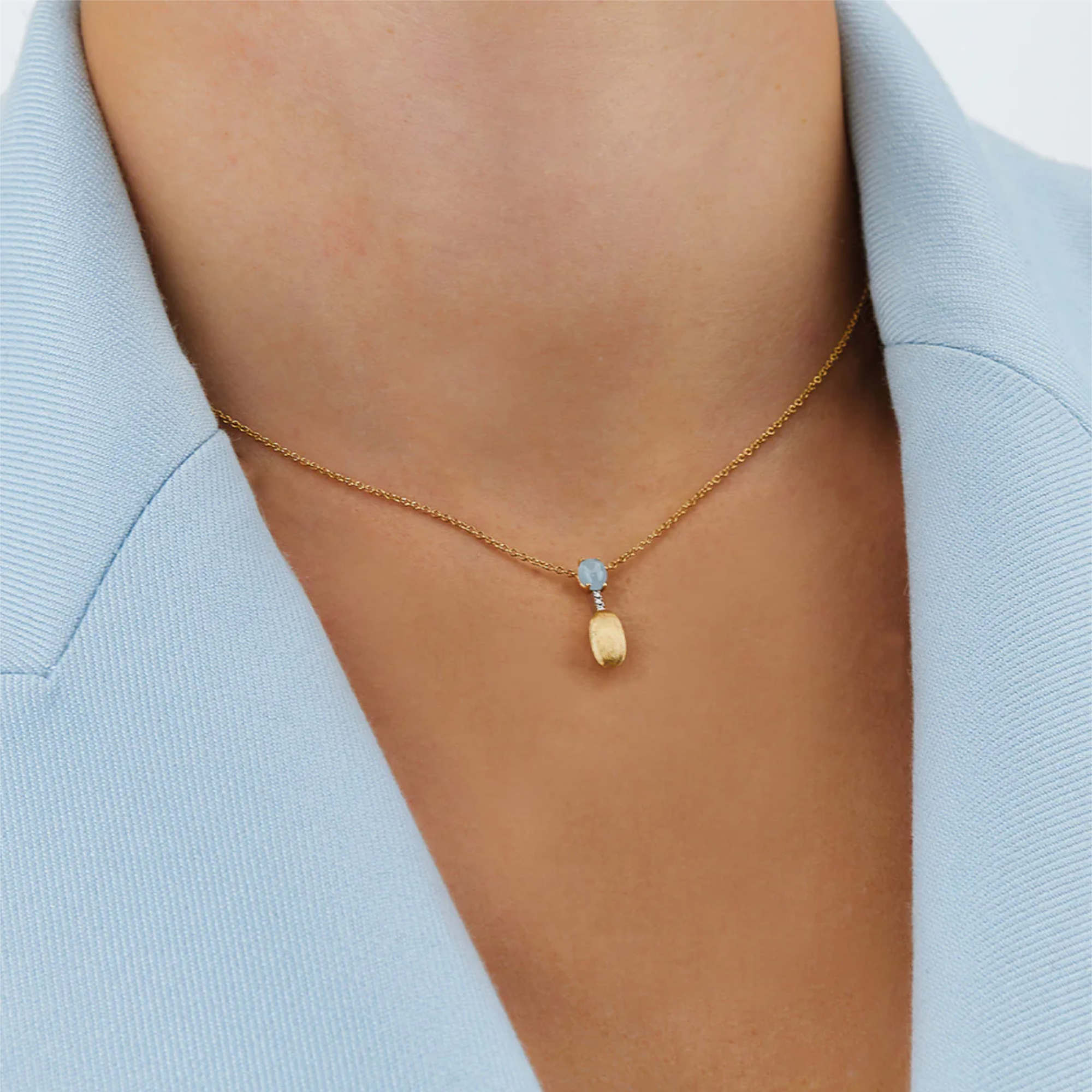 Nanis Dancing Azure Collier (CS4-597) aus Gelbgold mit Aquamarin und Diamant