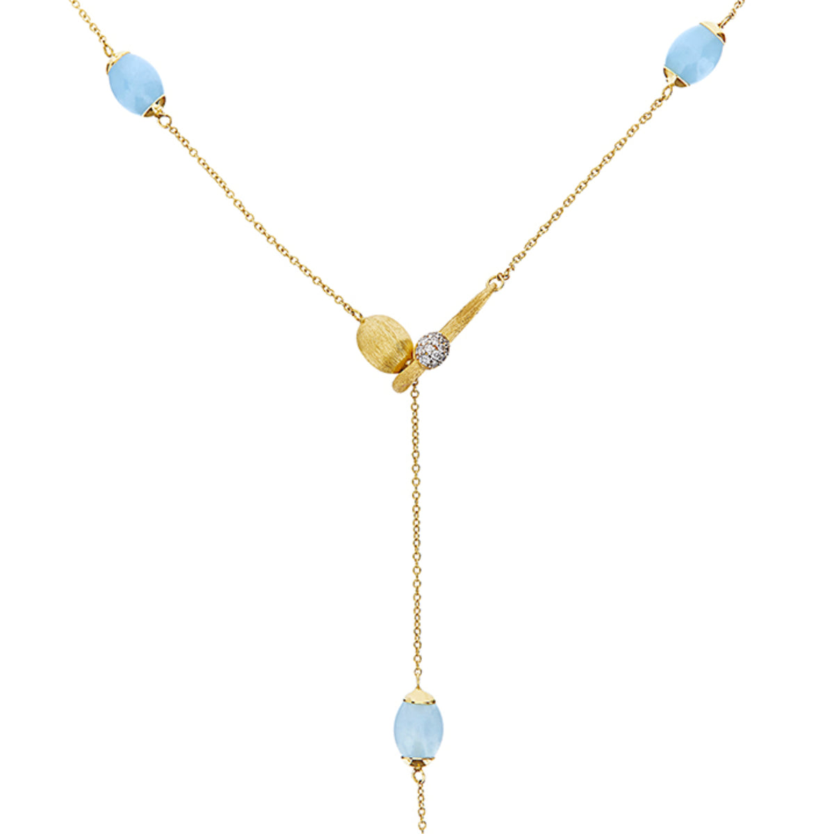 Nanis Dancing Azure Halskette (CS29-575) aus Gelbgold mit Aquamarin und Diamant
