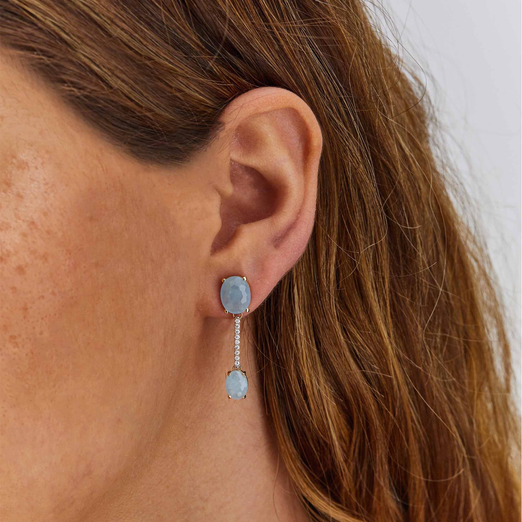 Nanis Ipanema Ohrhänger (OS6-596) aus Gelbgold mit Aquamarin und Diamant