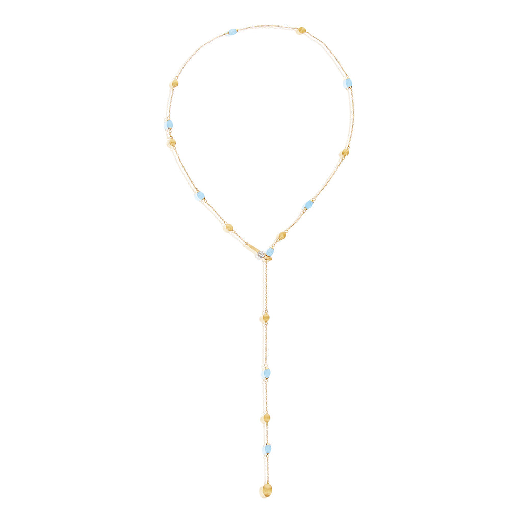 Nanis Soffio Halskette (CS22-587) aus Gelbgold mit Aquamarin und Diamant