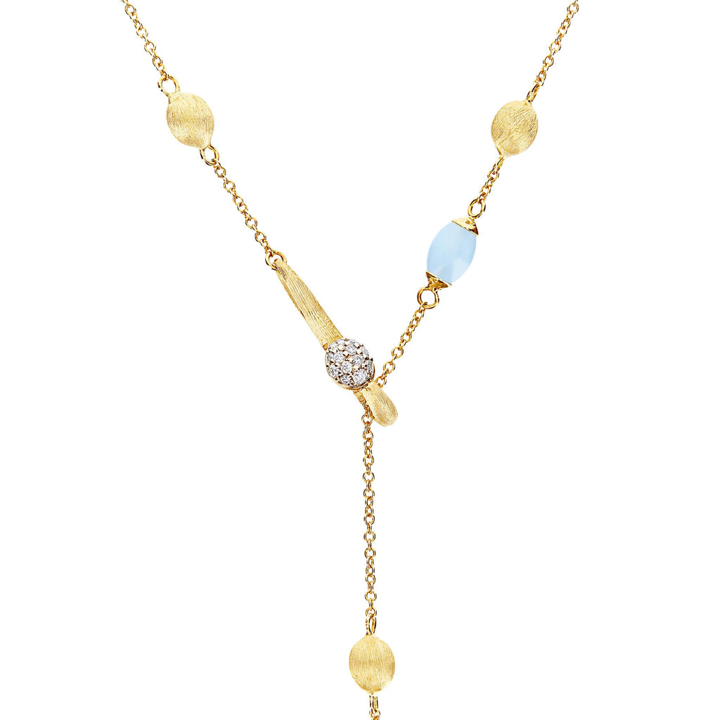 Nanis Soffio Halskette (CS22-587) aus Gelbgold mit Aquamarin und Diamant