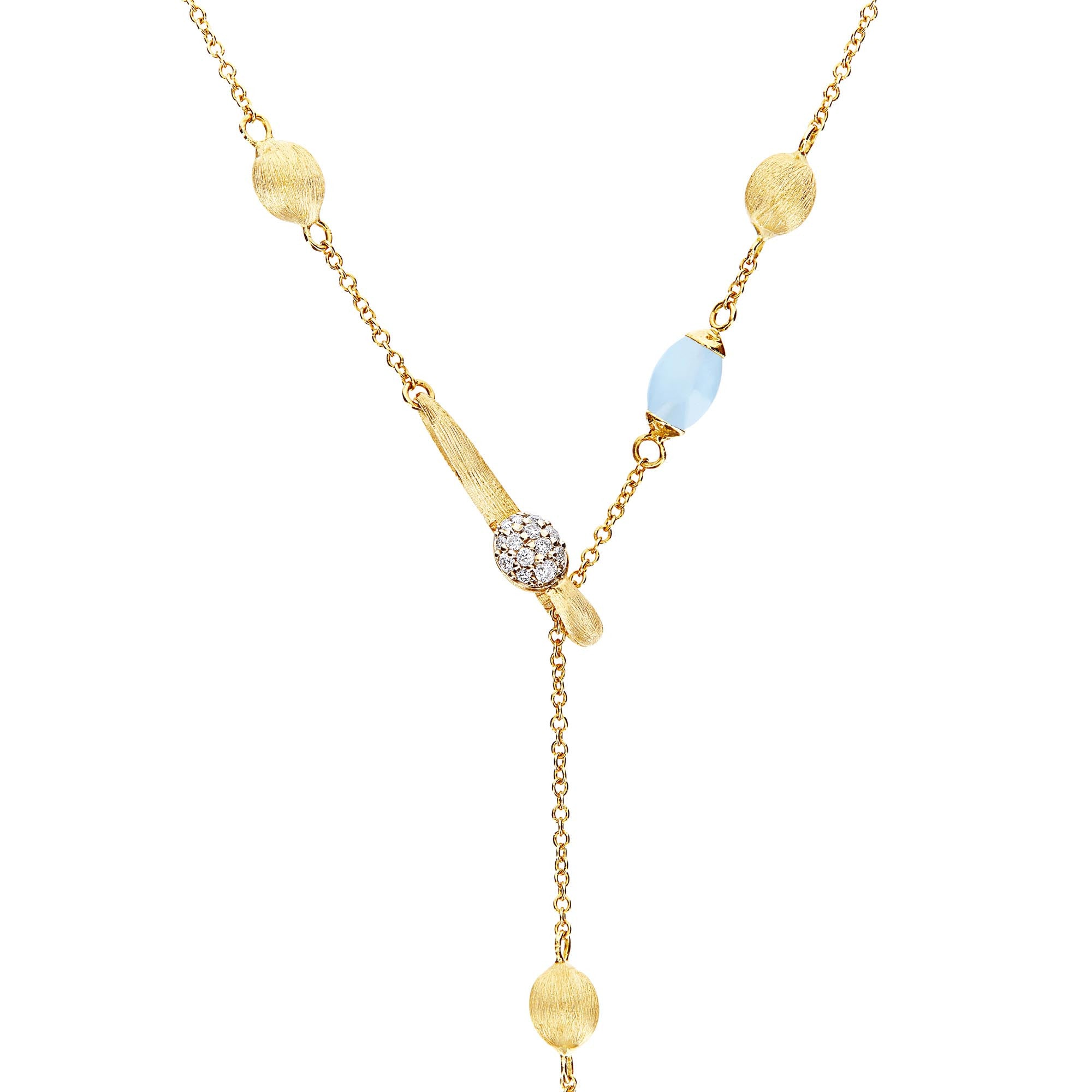 Nanis Soffio Halskette (CS22-587) aus Gelbgold mit Aquamarin und Diamant