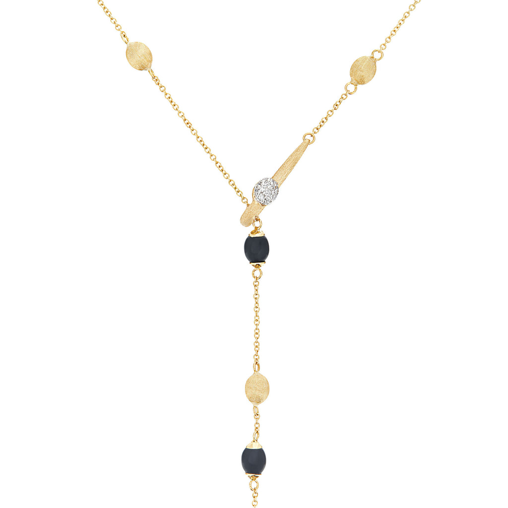 Nanis Soffio Halskette (CS27-587) aus Gelbgold mit Diamant und Onyx