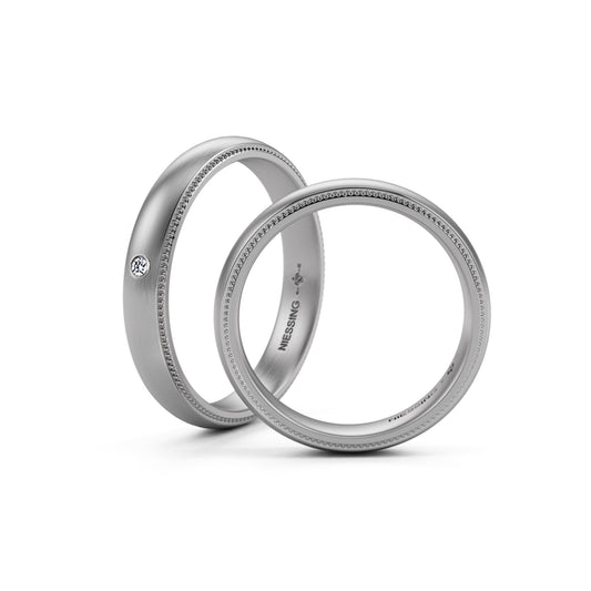 Niessing Art Déco konvex Trauringe - N351567-4mm-0.03ct (03ct-satin-pt) aus Platin mit Diamant